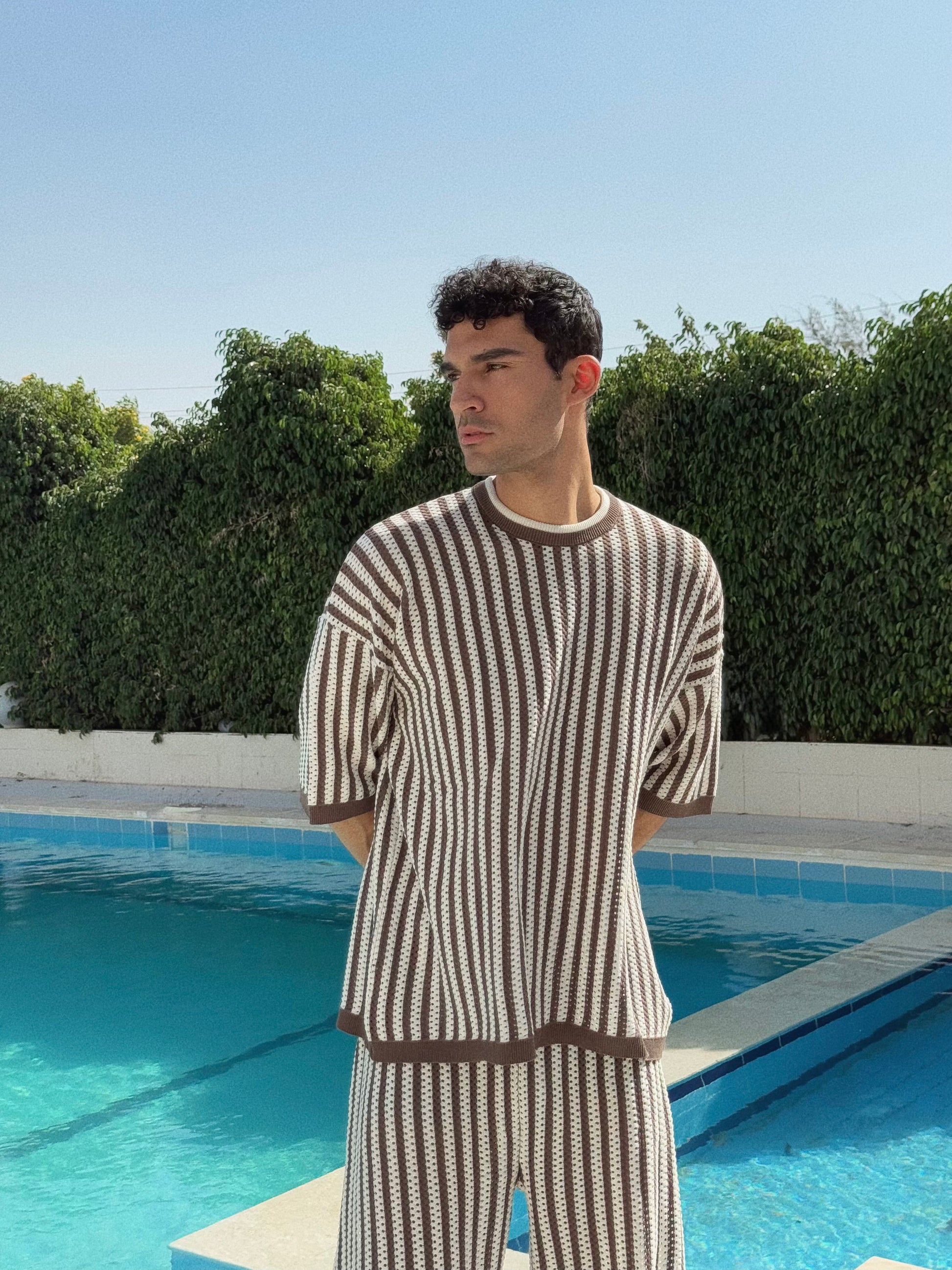 KNIT STRIPPED SET - WHITE X CAFE