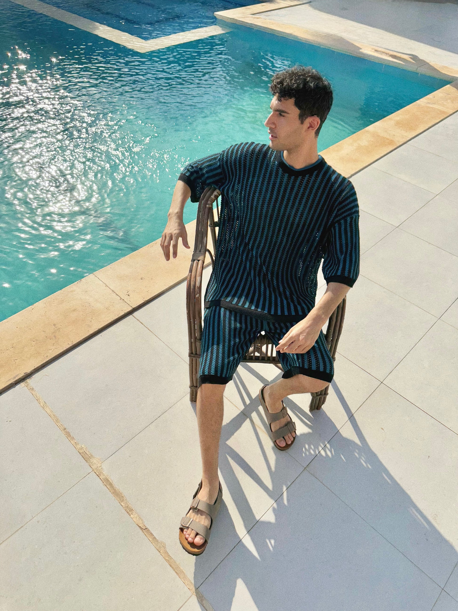 KNIT STRIPPED SET - BLACK X PETROLEUM