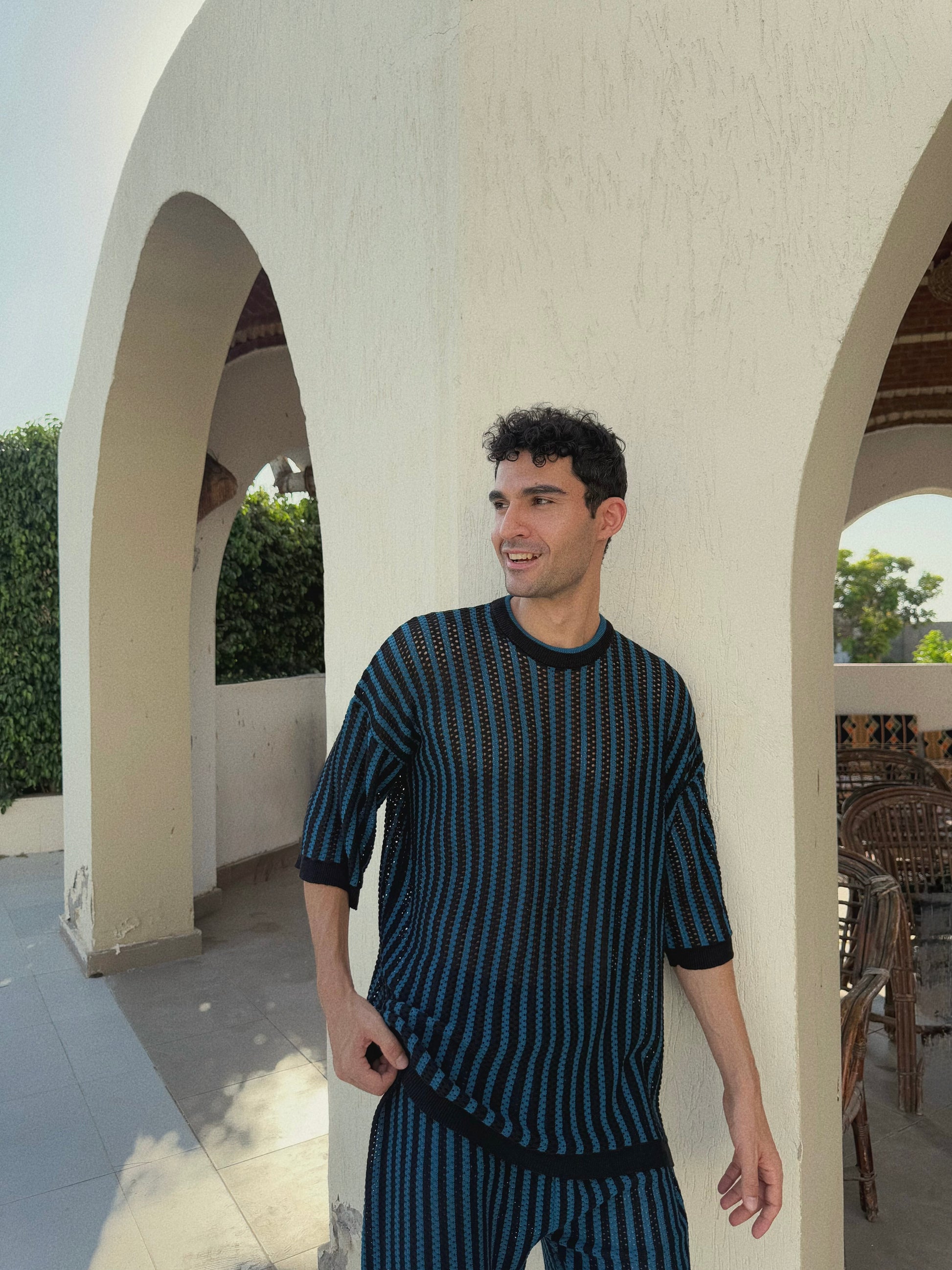 KNIT STRIPPED SET - BLACK X PETROLEUM