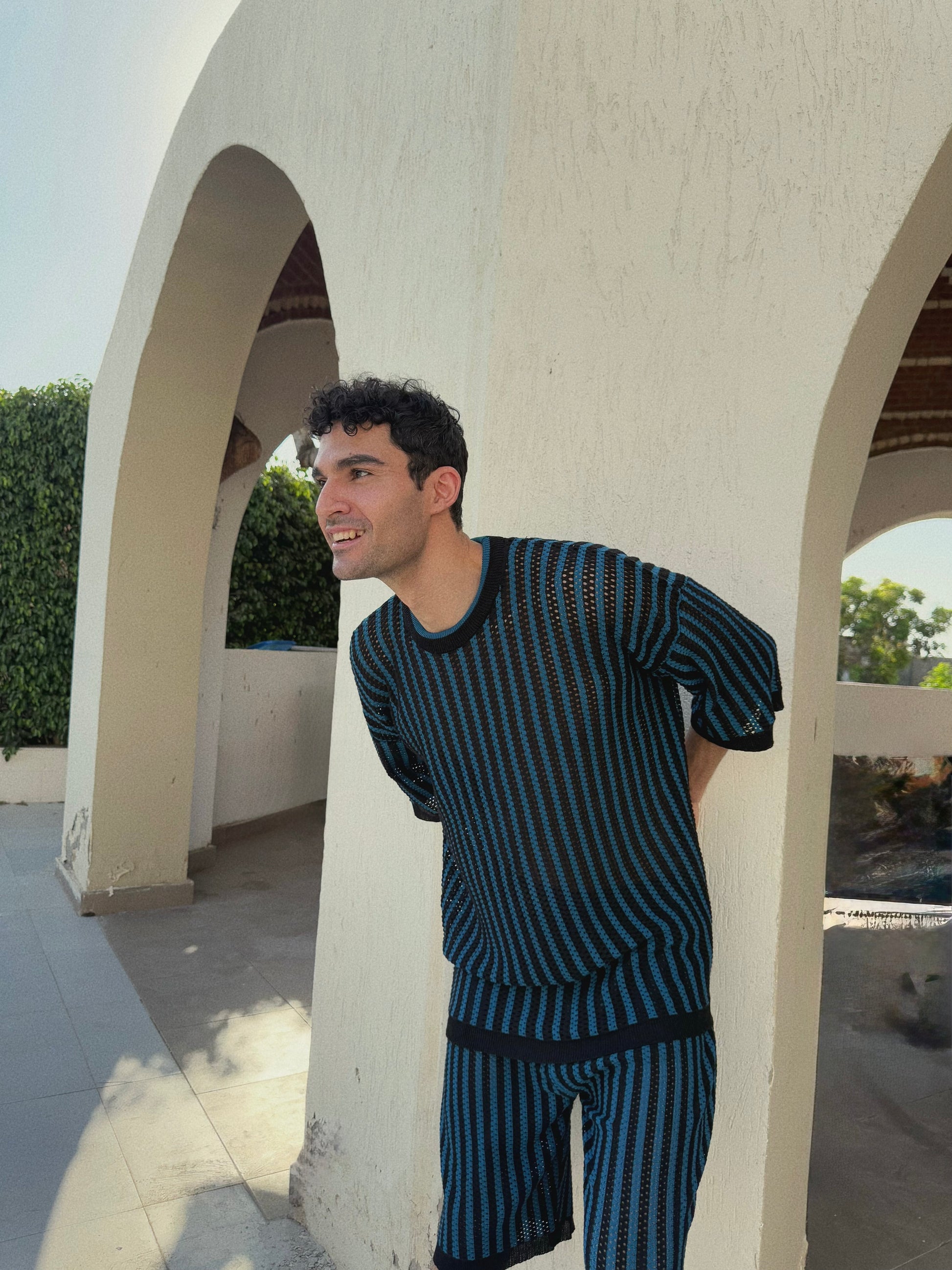 KNIT STRIPPED SET - BLACK X PETROLEUM