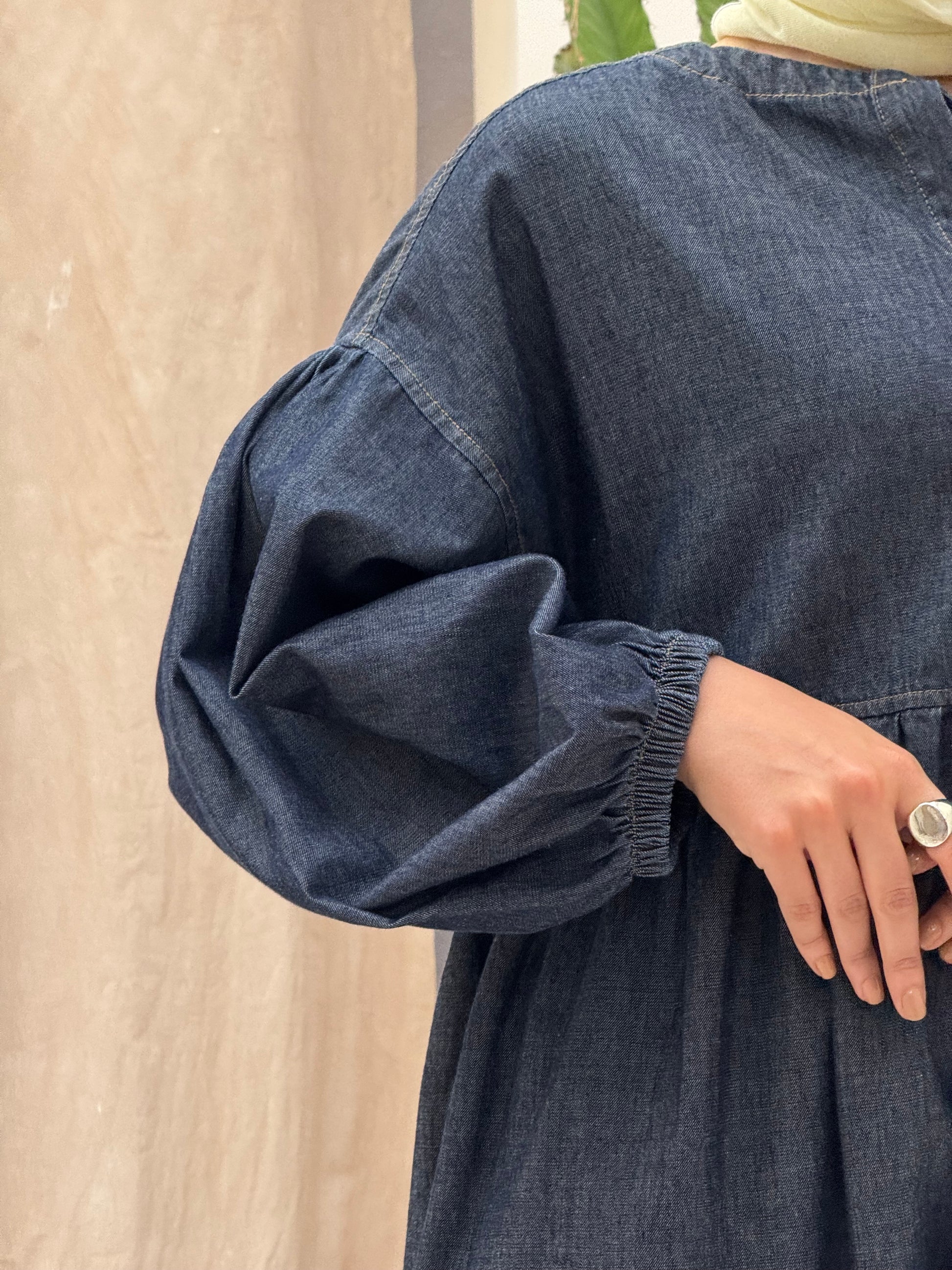 FLOWY DENIM DRESS - WASHED INDIGO