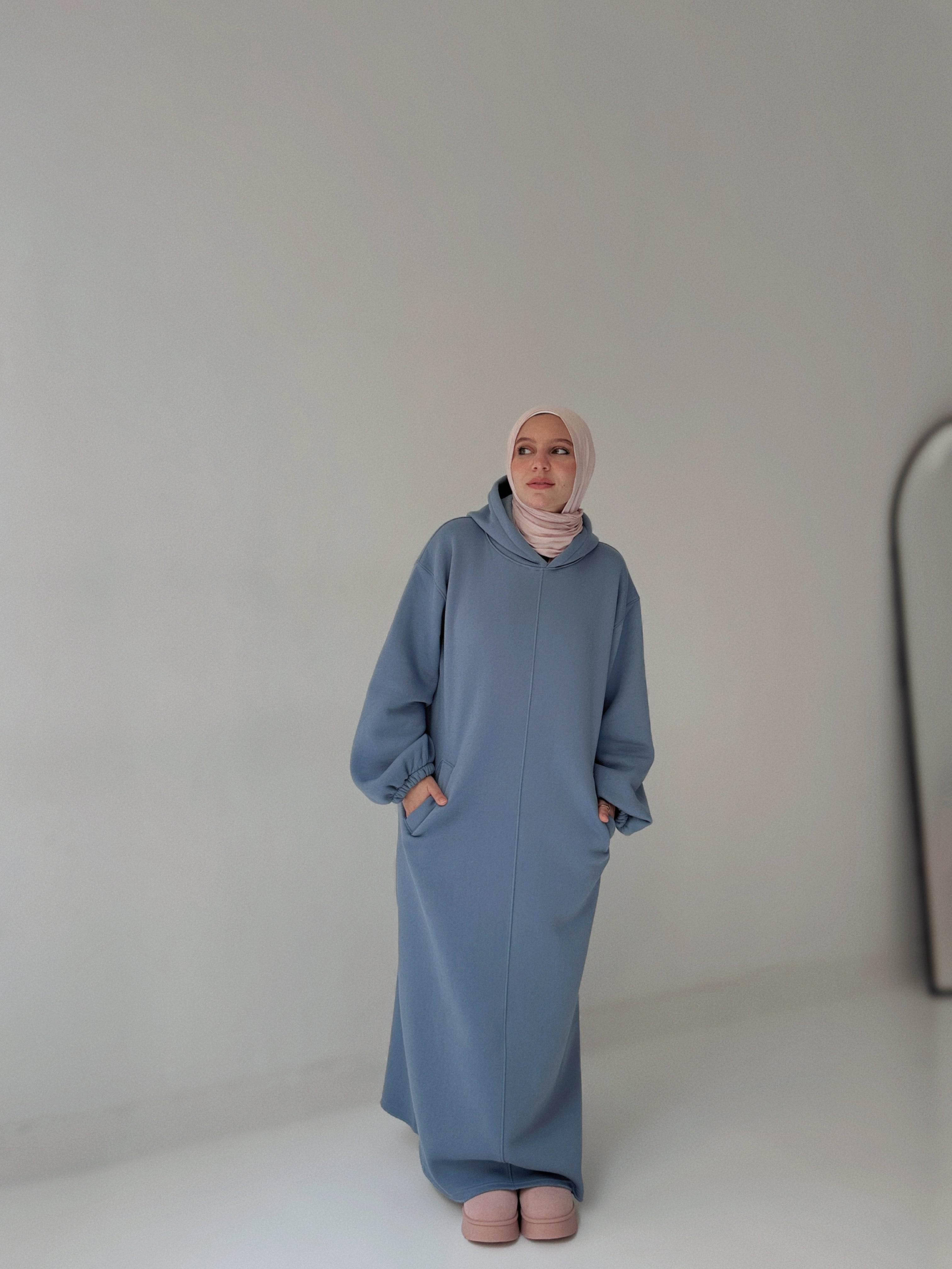 HOODIE DRESS - TEAL Blue