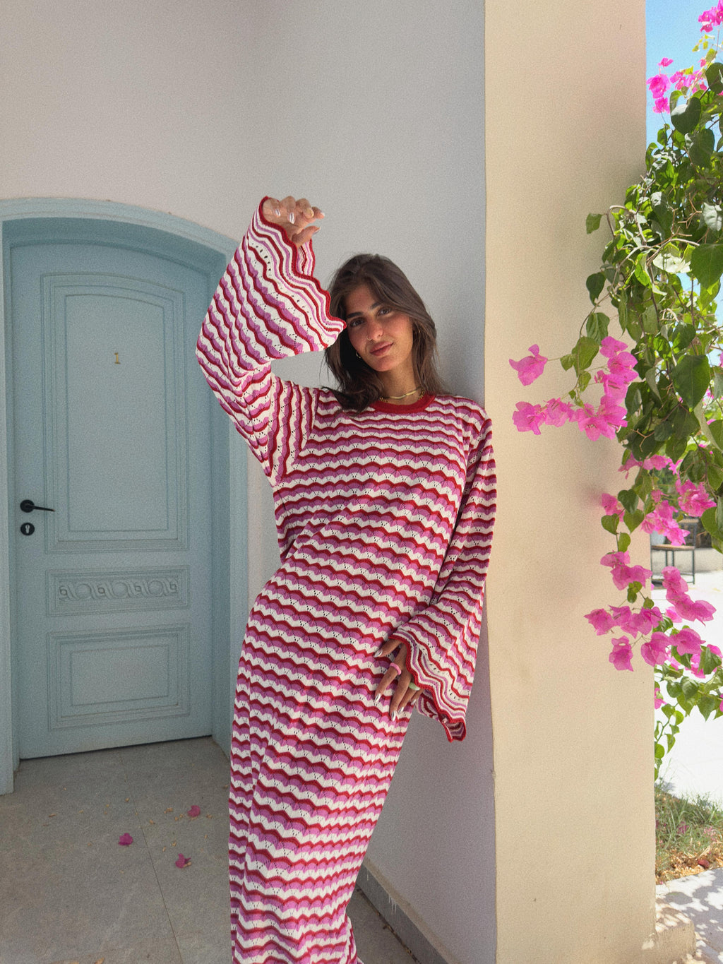 WAVES KNIT DRESS - RED