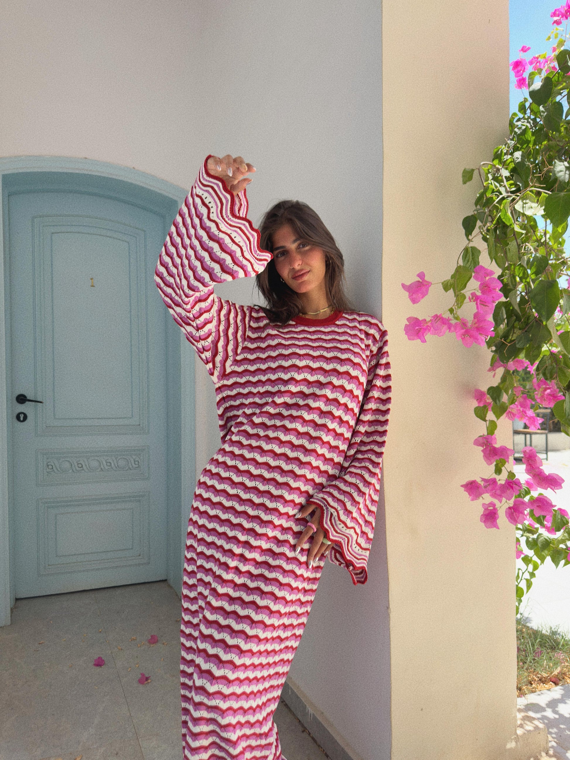 WAVES KNIT DRESS - RED