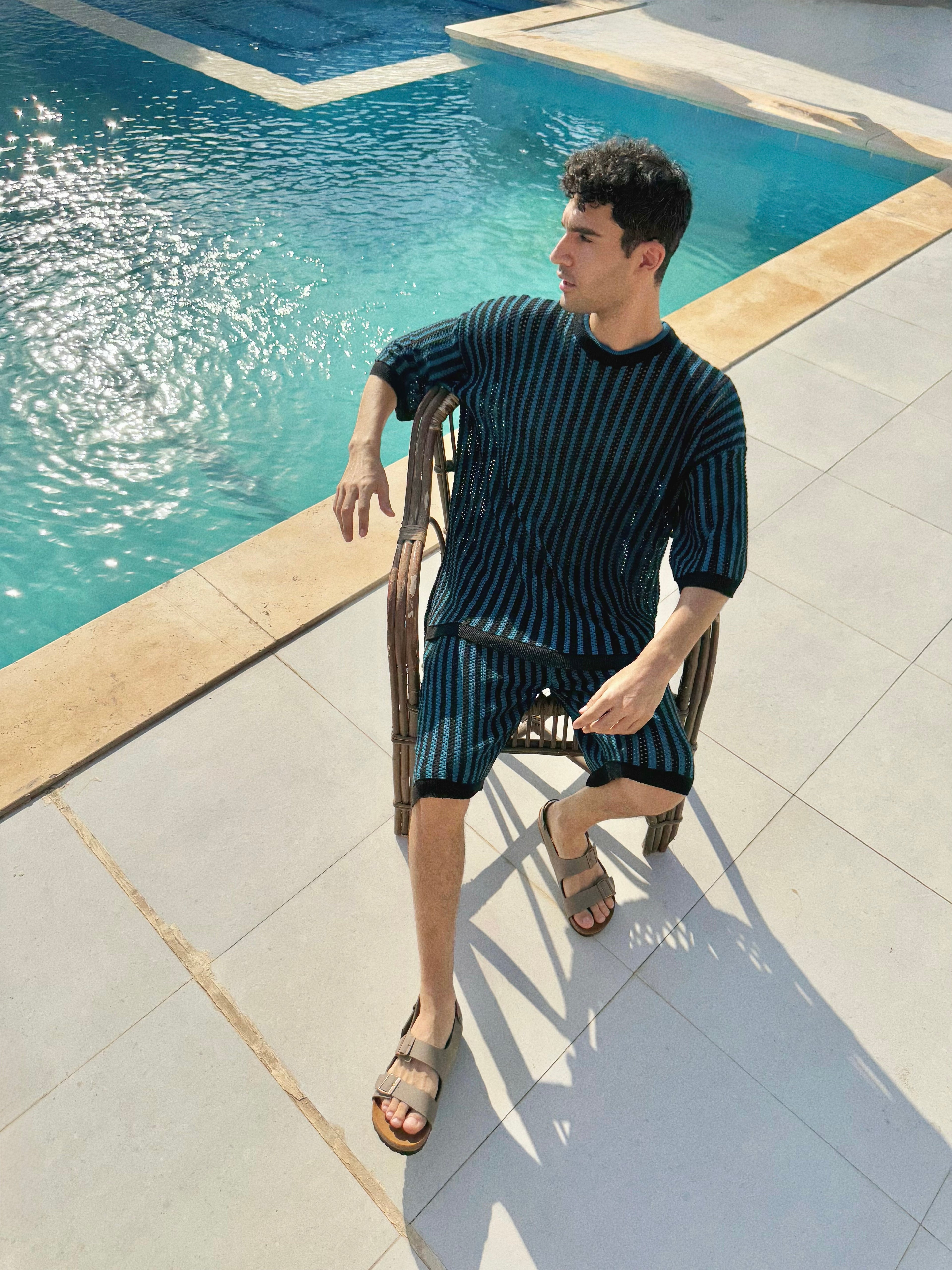 KNIT STRIPPED SET - BLACK X PETROLEUM