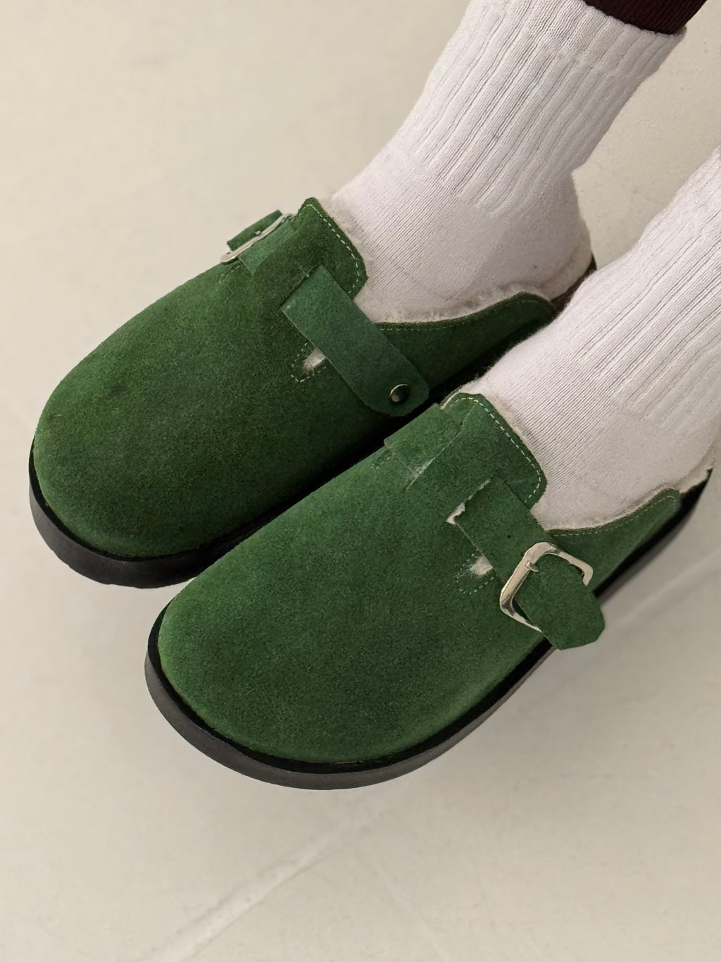 HIGH FUR CLOGS ( OLIVE GREEN )