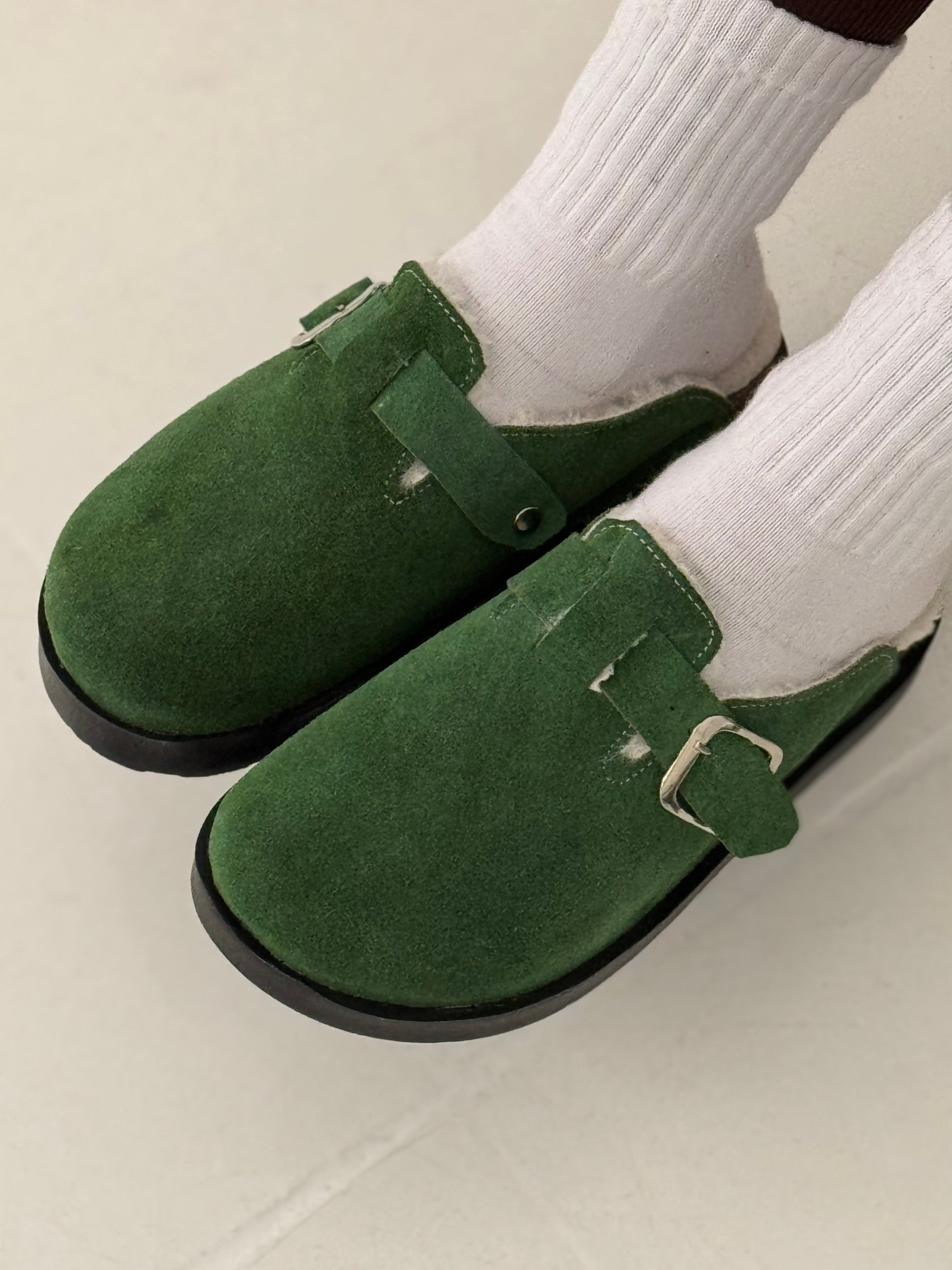 HIGH FUR CLOGS ( OLIVE GREEN )
