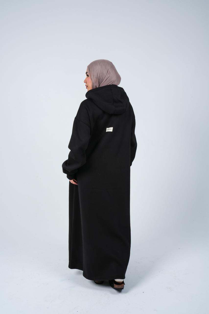 HOODIE DRESS WITH ZIPPER - BLACK