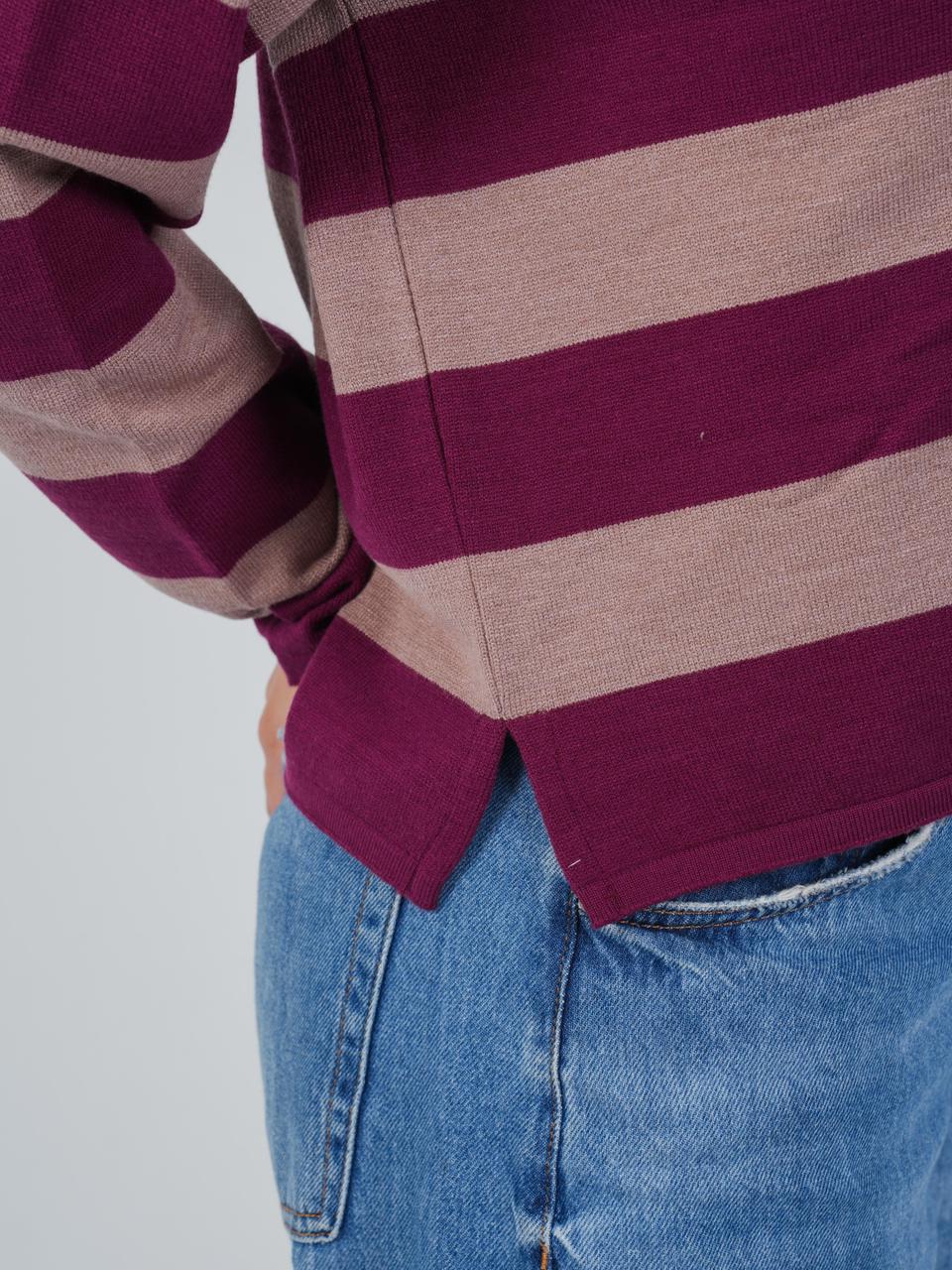 SOFT STRIPE PULLOVER - MAROON