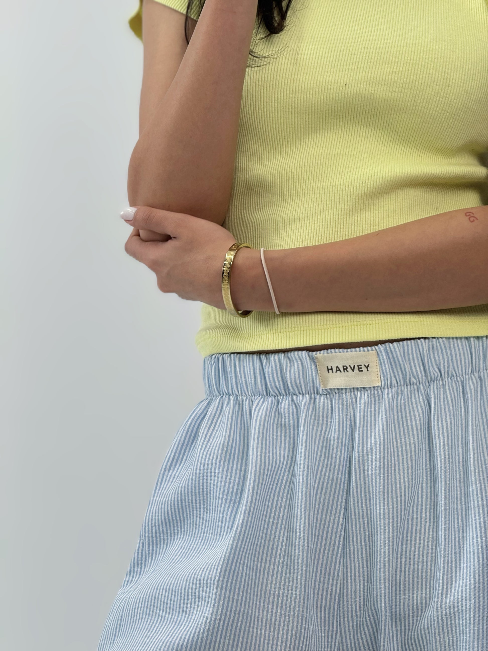 STRIPPED LINEN PANTS - BABY BLUE