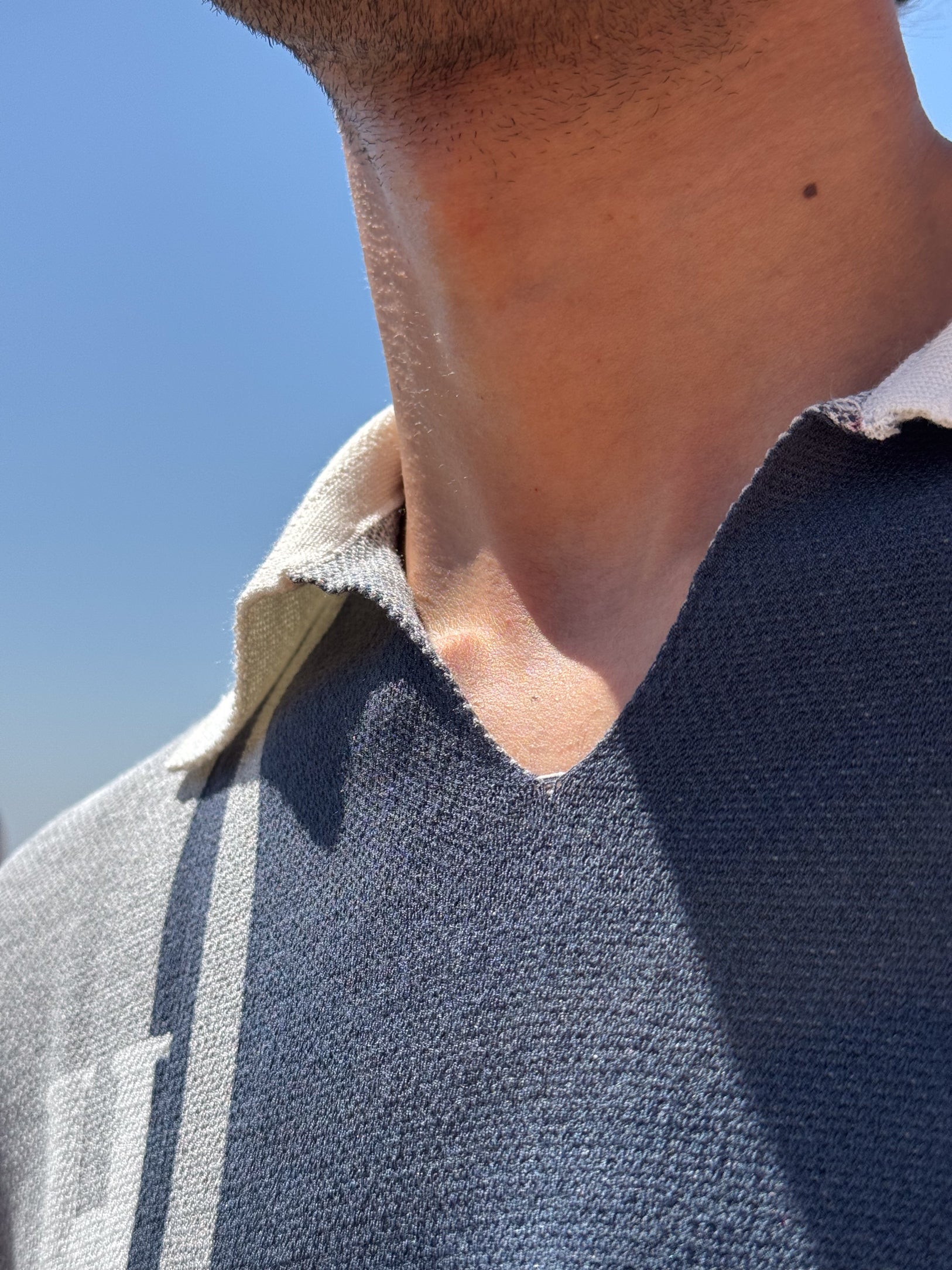 KNIT POLO TEE -SILVER x PETROLEUM