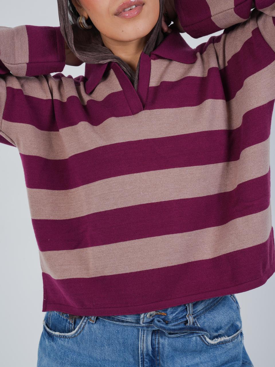 SOFT STRIPE PULLOVER - MAROON