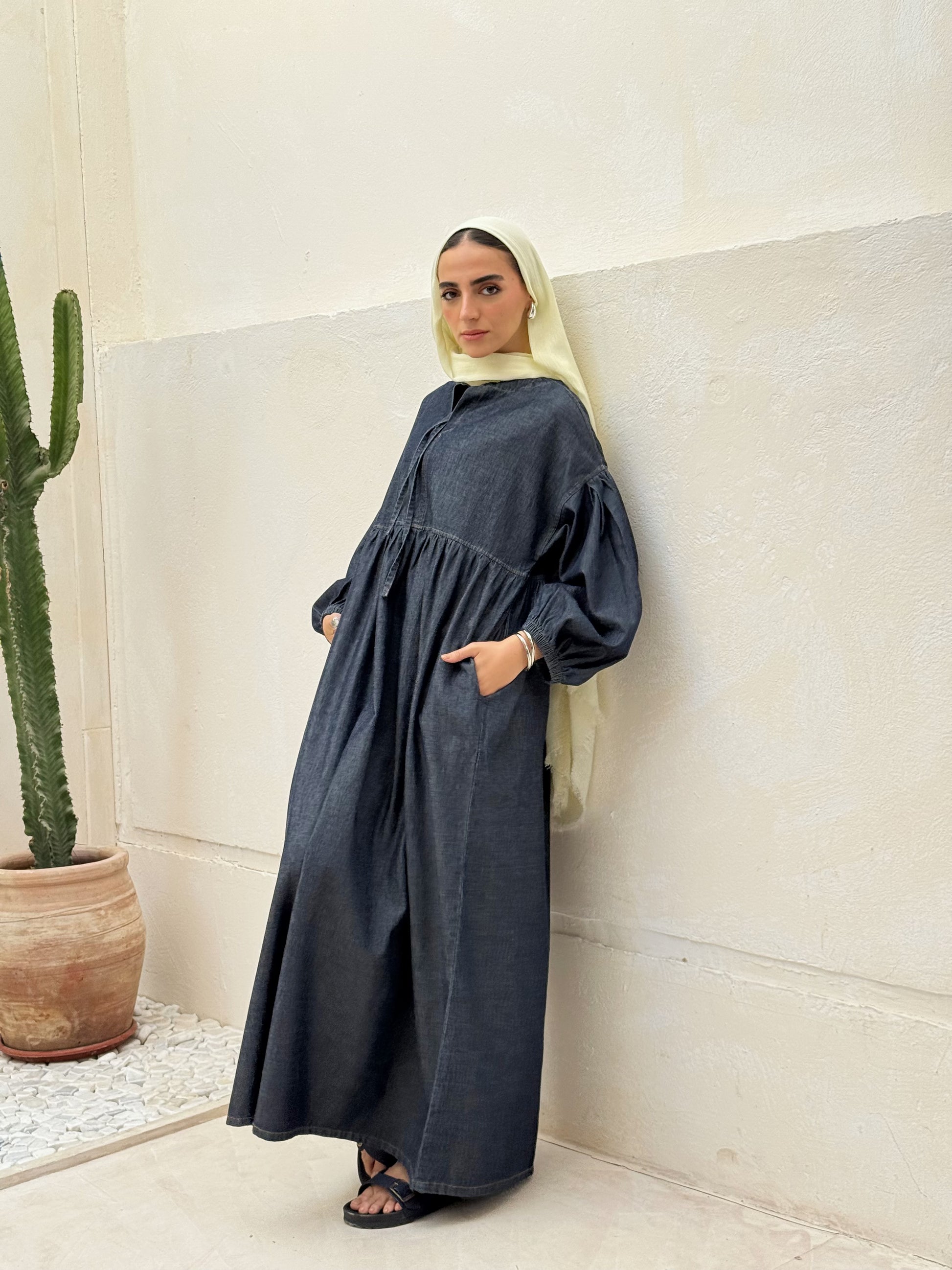 FLOWY DENIM DRESS - WASHED INDIGO