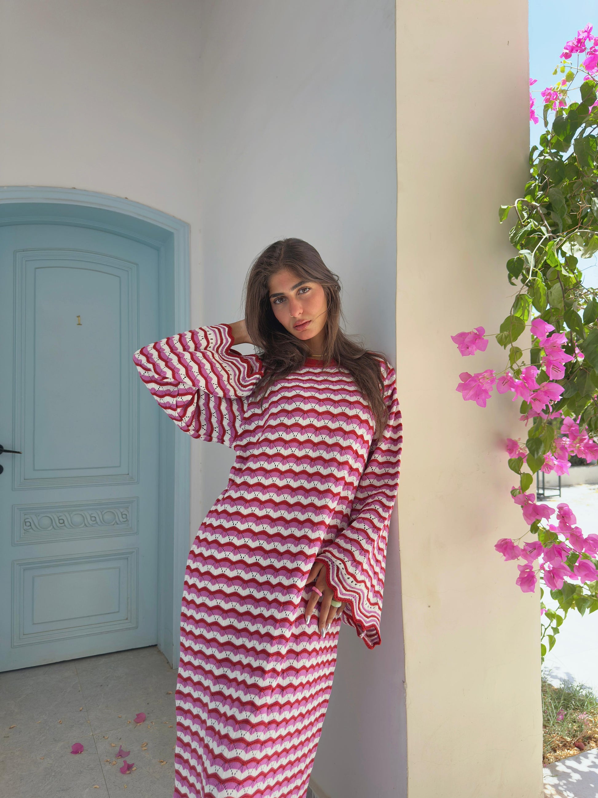 WAVES KNIT DRESS - RED