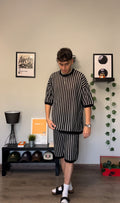 KNIT STRIPPED SET - BLACK X SILVER