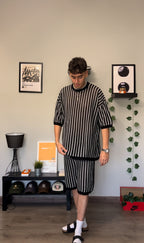KNIT STRIPPED SET - BLACK X SILVER