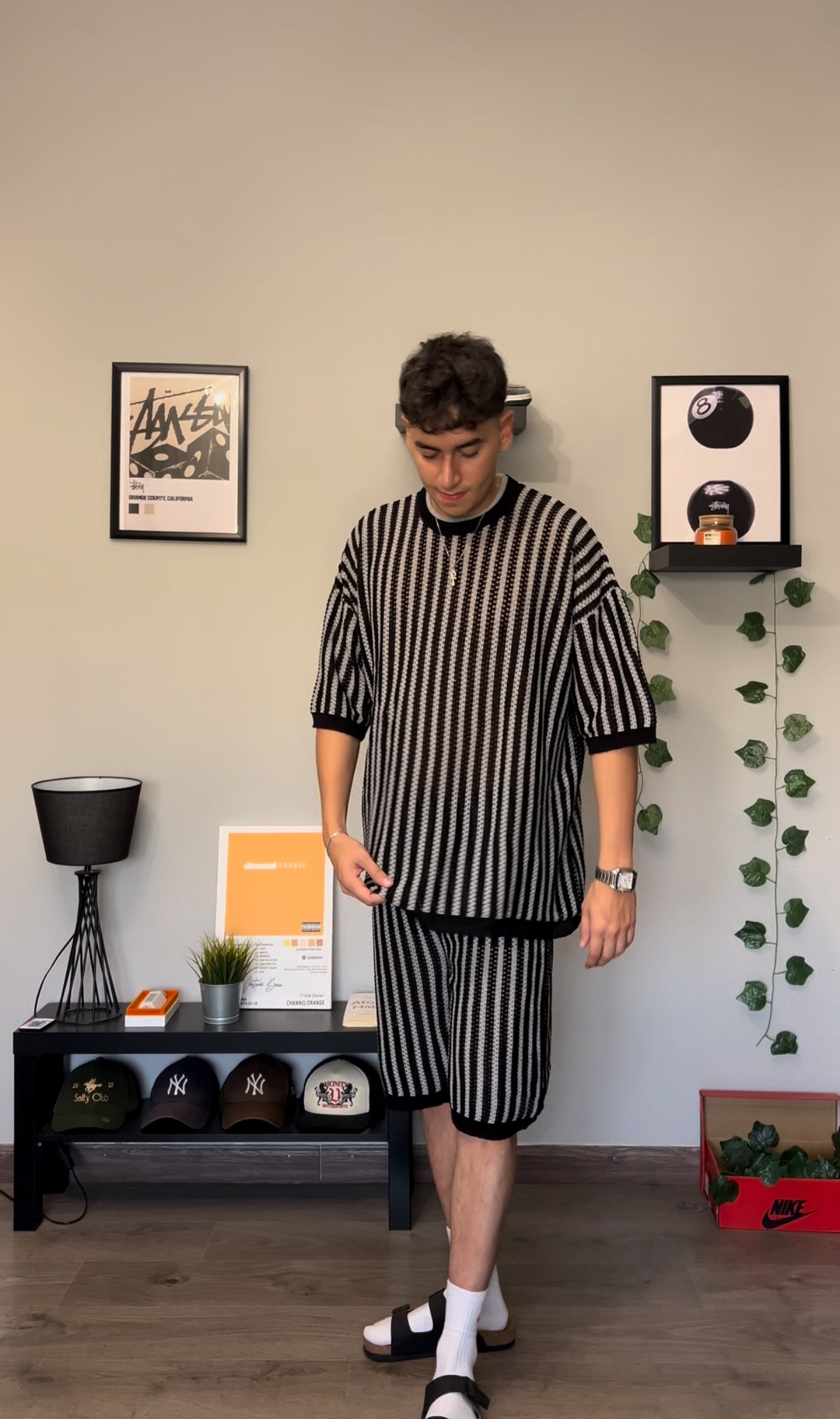 KNIT STRIPPED SET - BLACK X SILVER