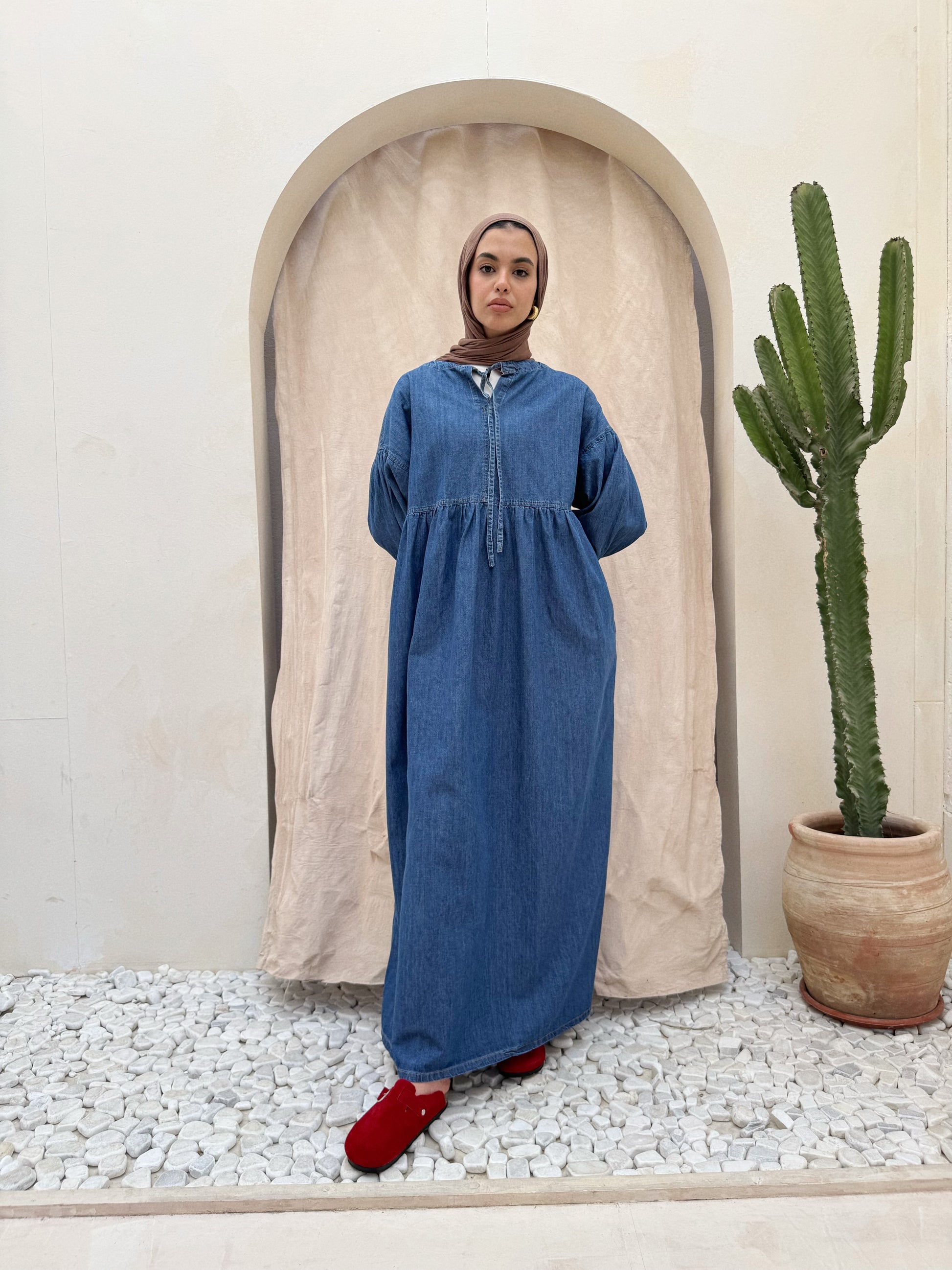 FLOWY DENIM DRESS - BLUE