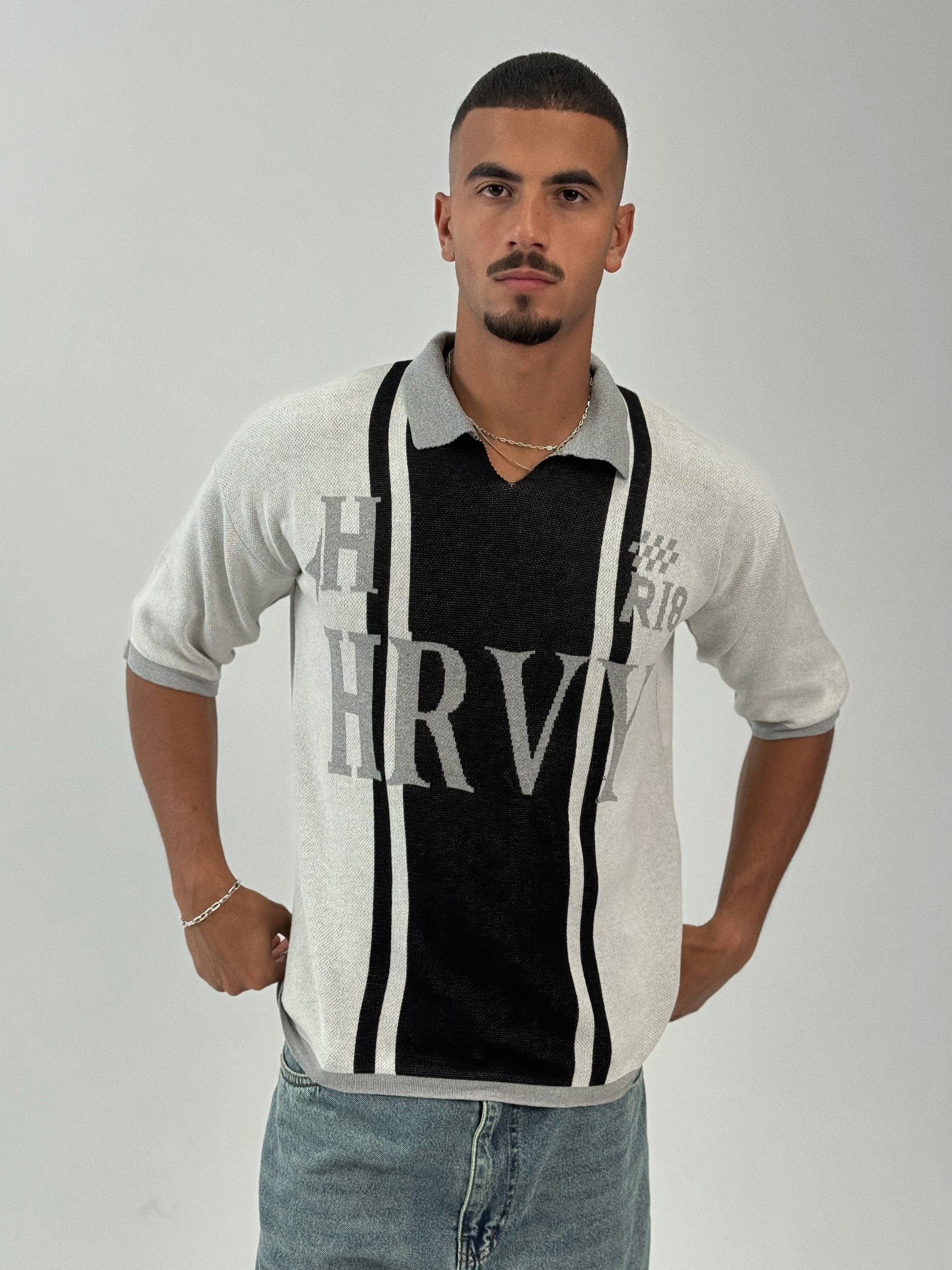 KNIT POLO TEE -SILVER x BLACK