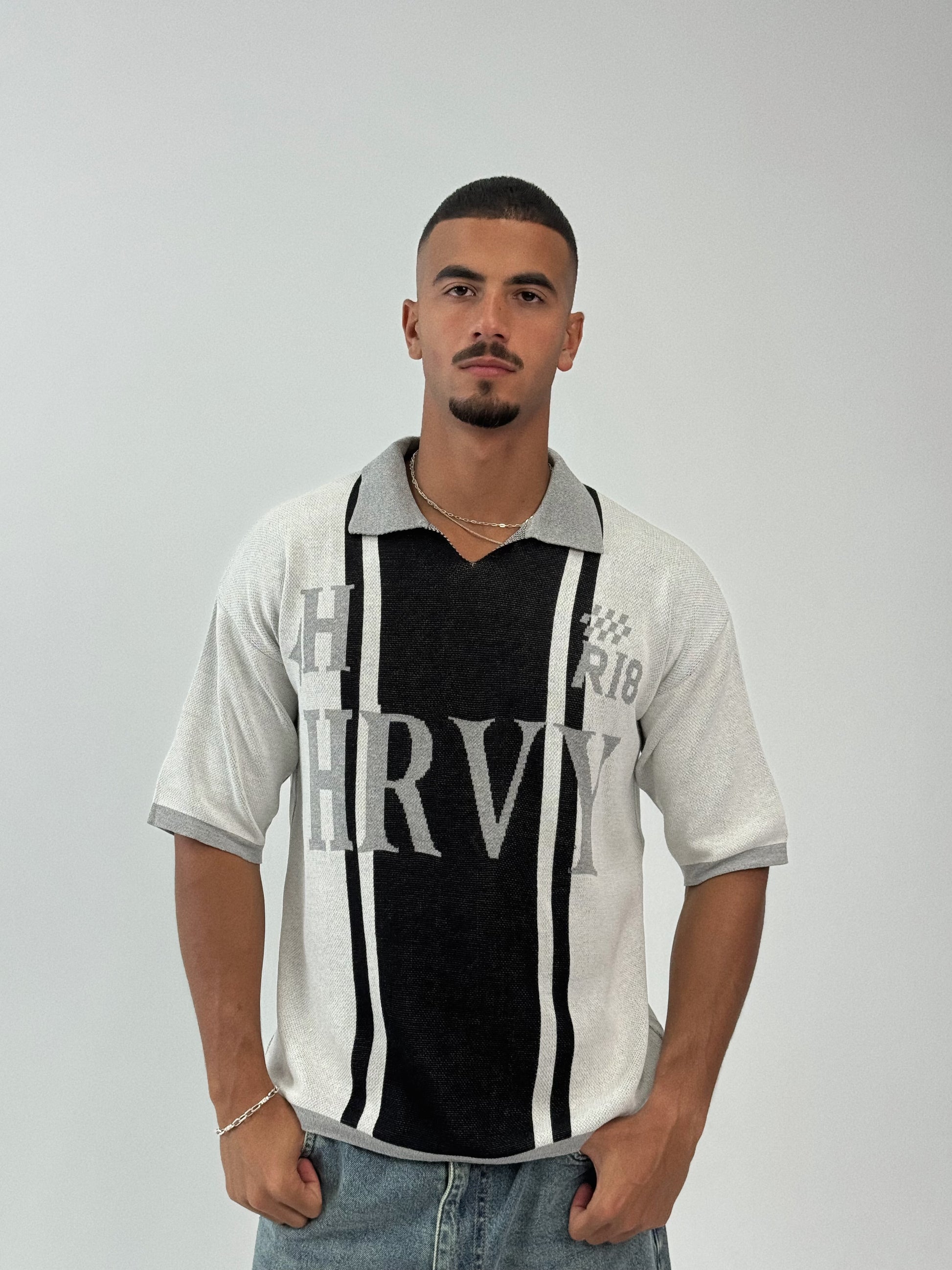 KNIT POLO TEE -SILVER x BLACK
