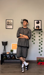 KNIT STRIPPED SET - BLACK X SILVER