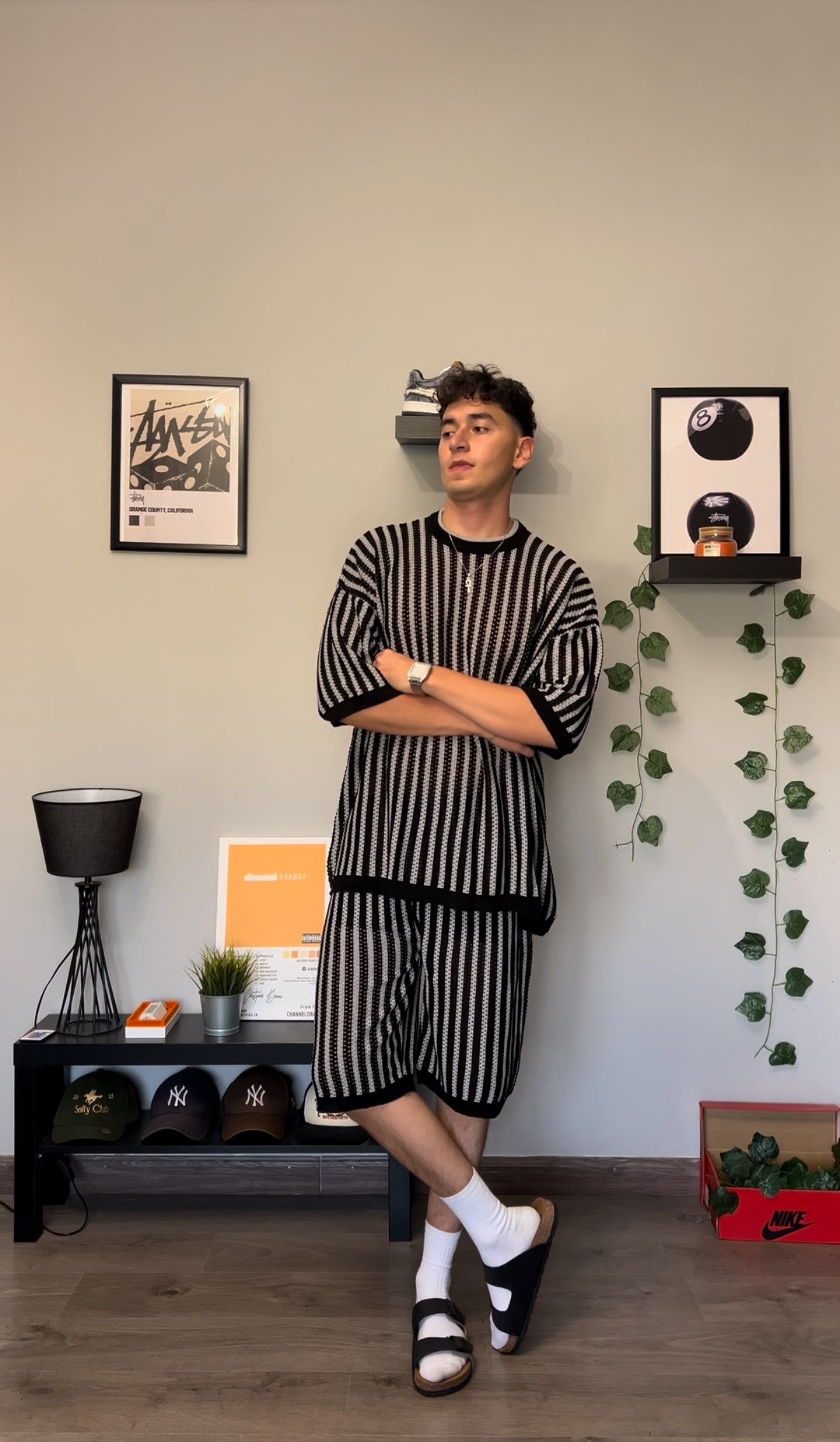 KNIT STRIPPED SET - BLACK X SILVER