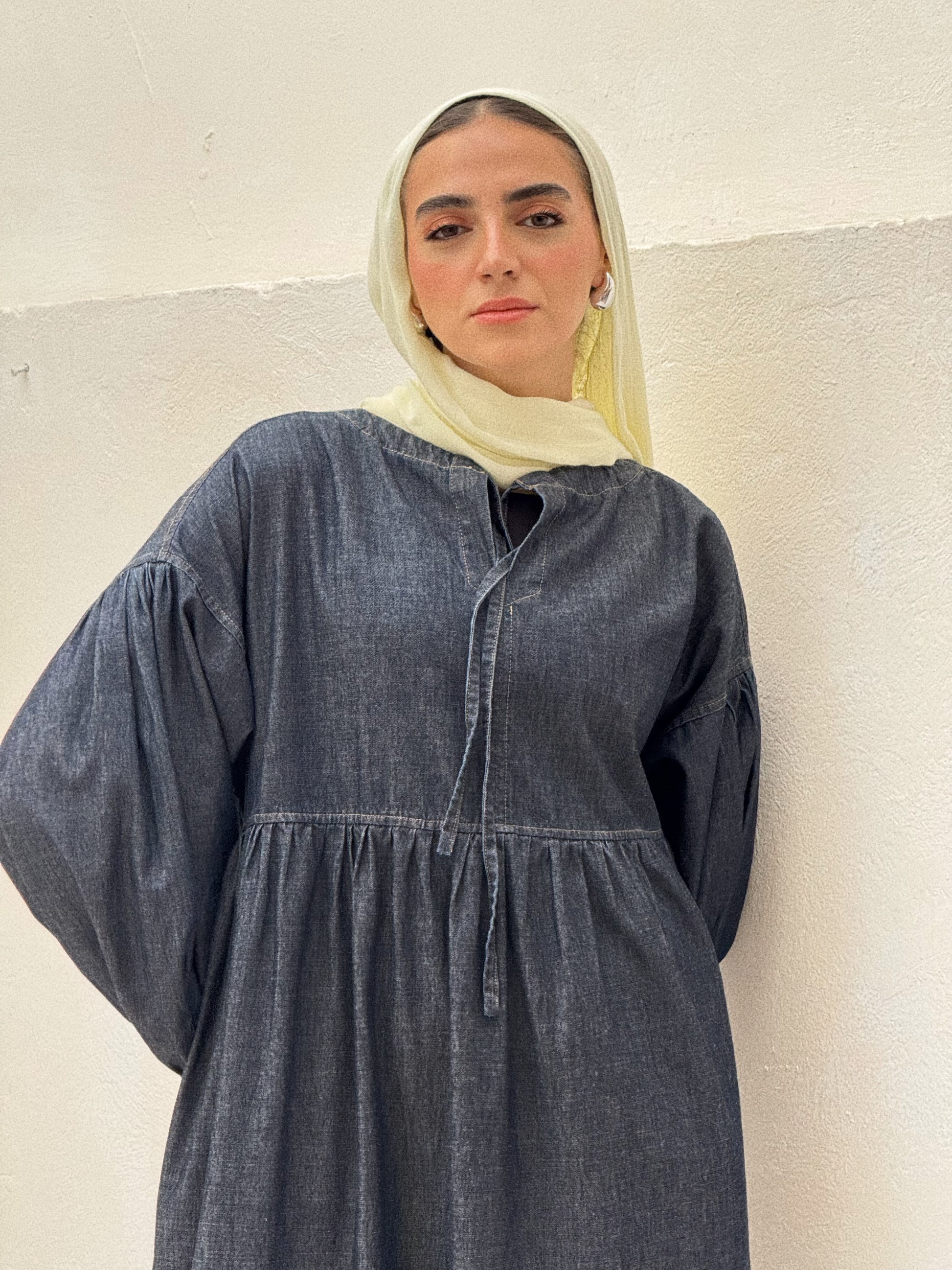 FLOWY DENIM DRESS - WASHED INDIGO
