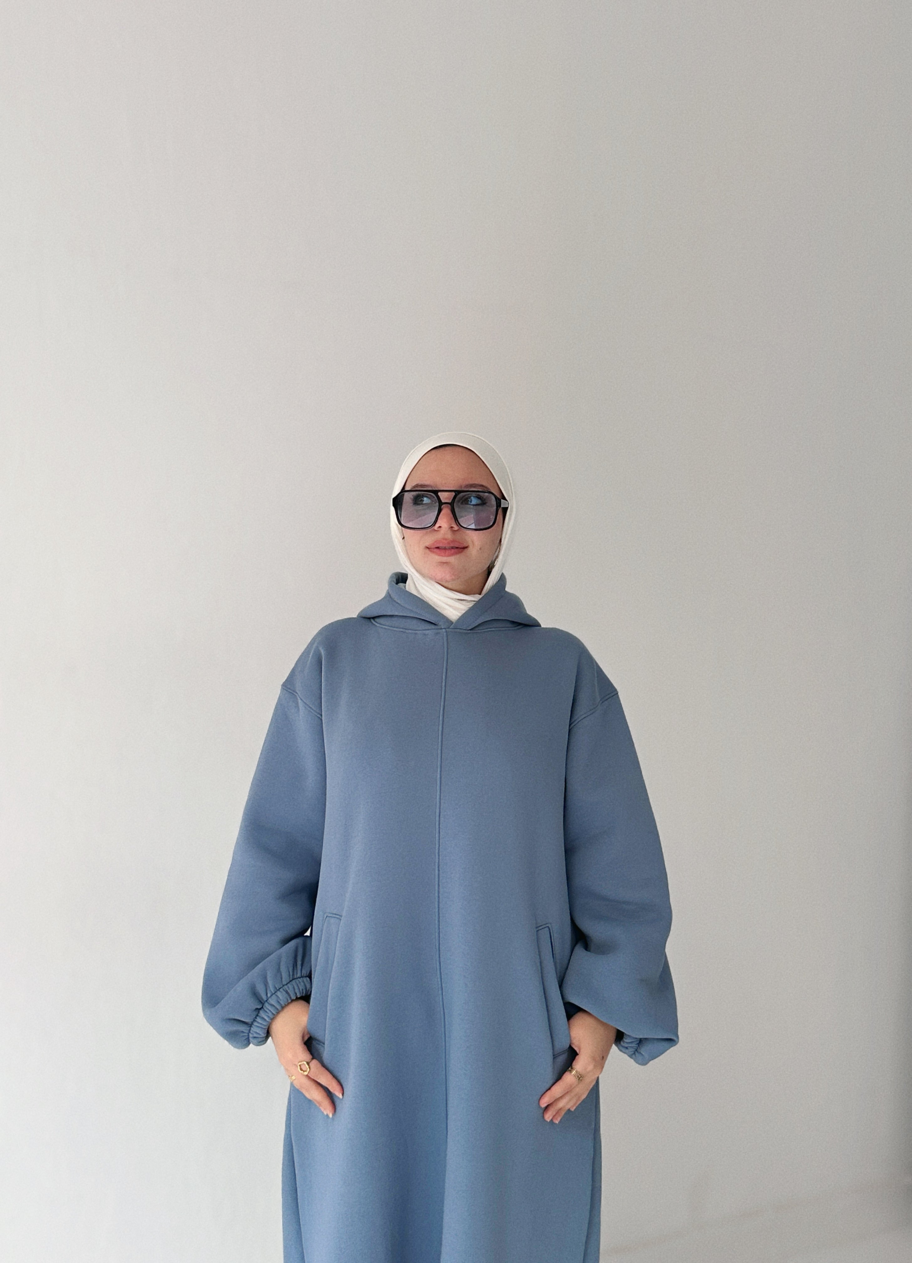 HOODIE DRESS - TEAL Blue