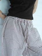 MAROON GRID BALLOON Pants