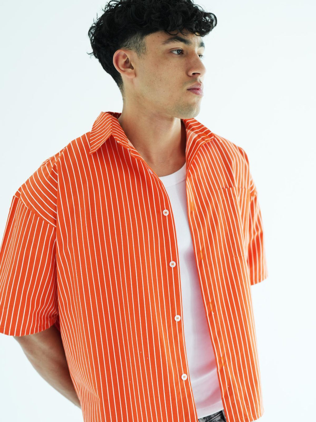 ORANGE BOXY STRIPED SHIRT
