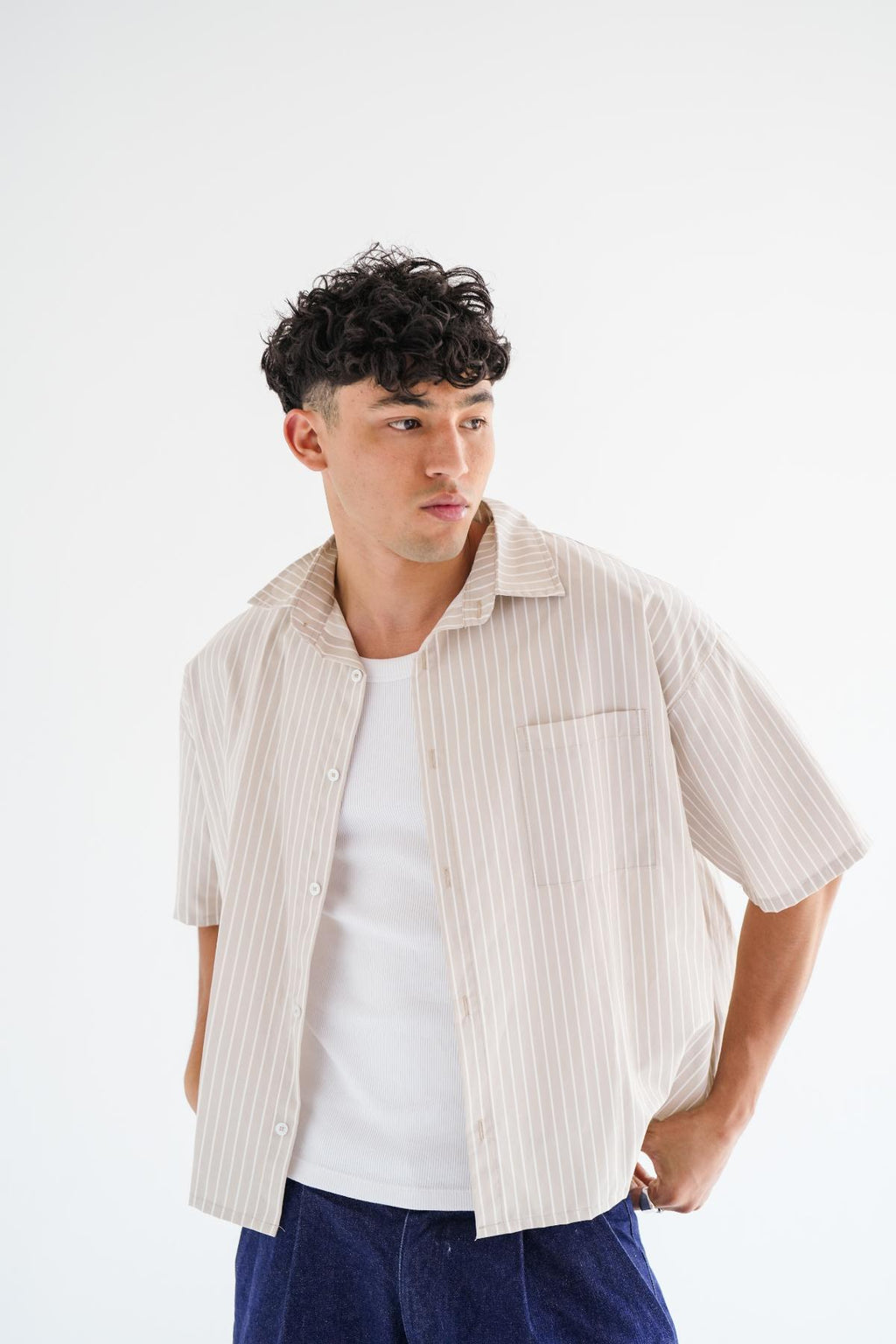 BEIGE BOXY STRIPED SHIRT