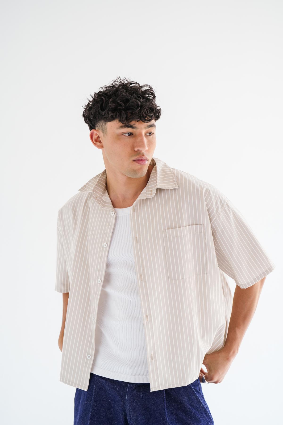 BEIGE BOXY STRIPED SHIRT