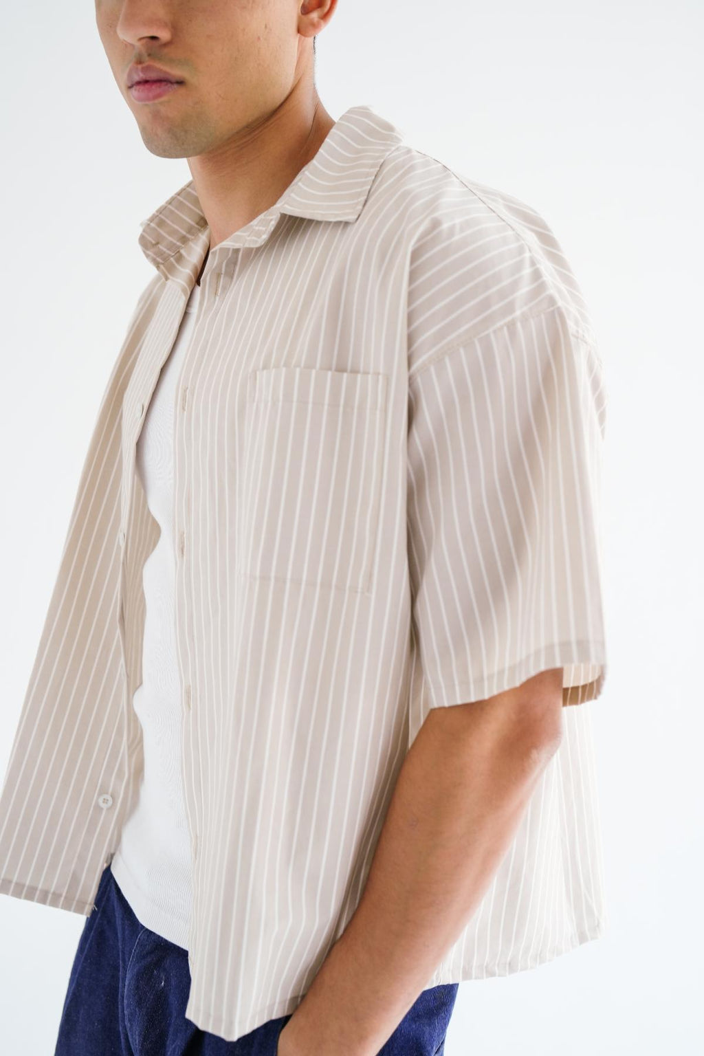 BEIGE BOXY STRIPED SHIRT