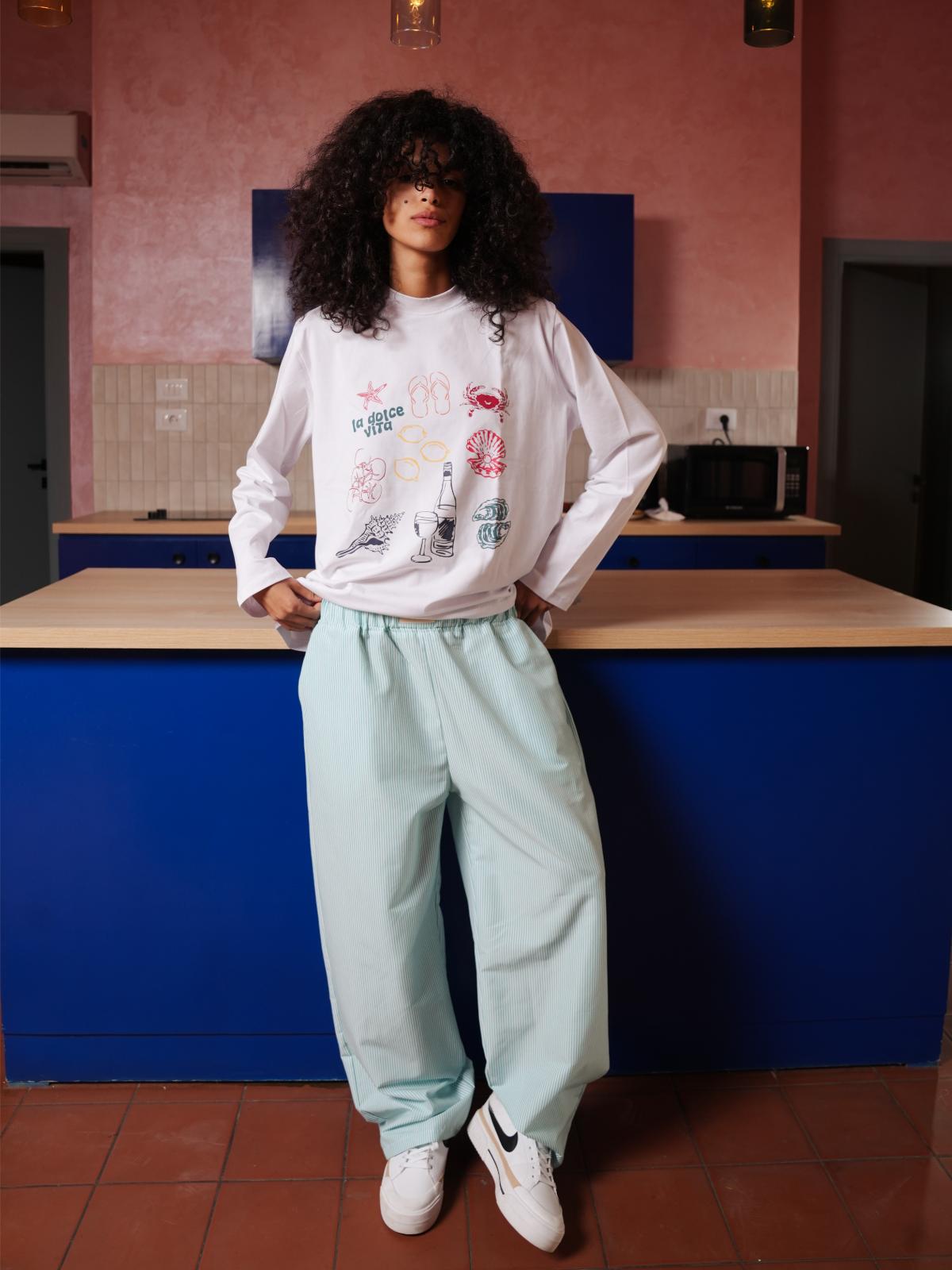 STRIPPED PANTS - TURQUOISE