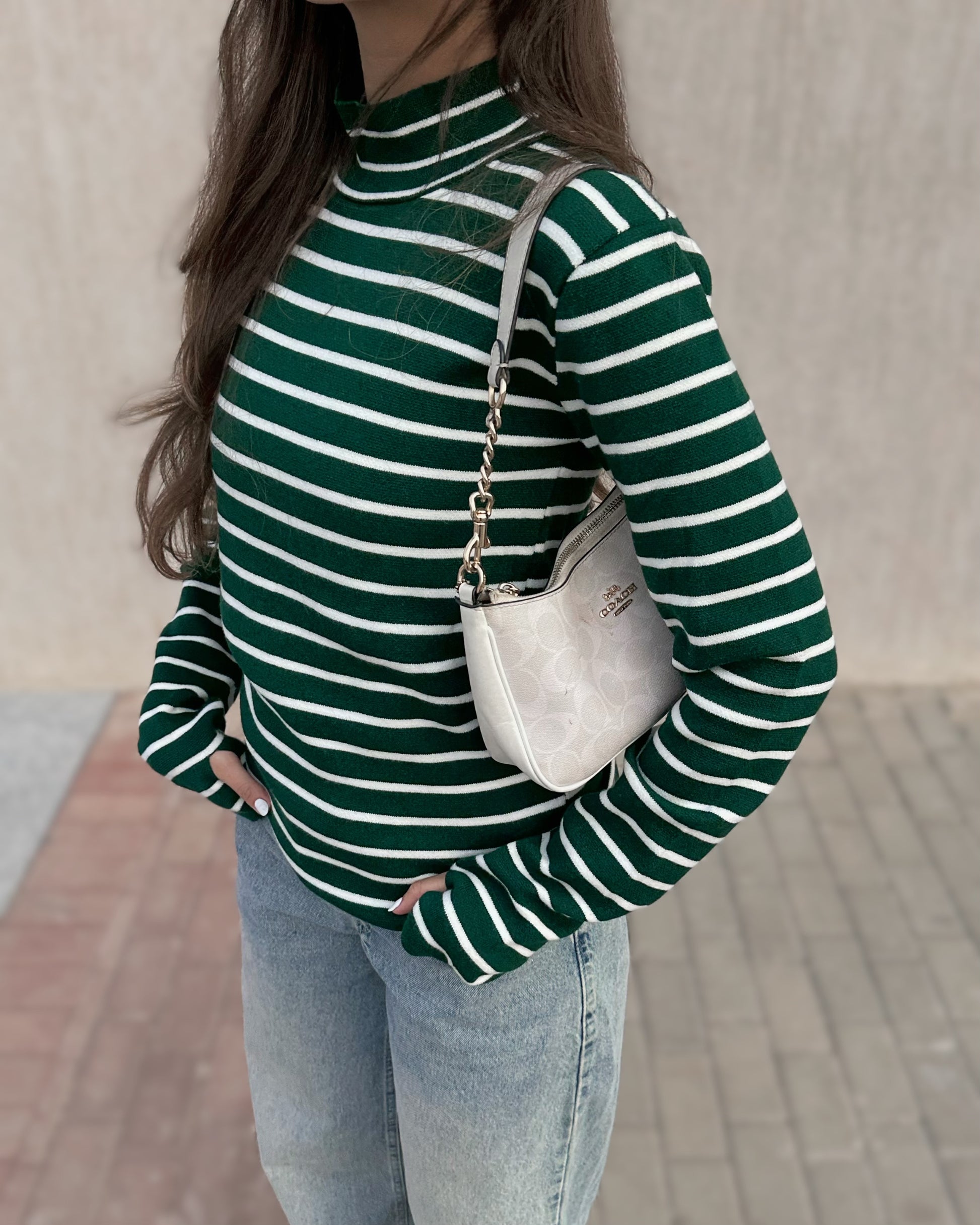 Striped high neck