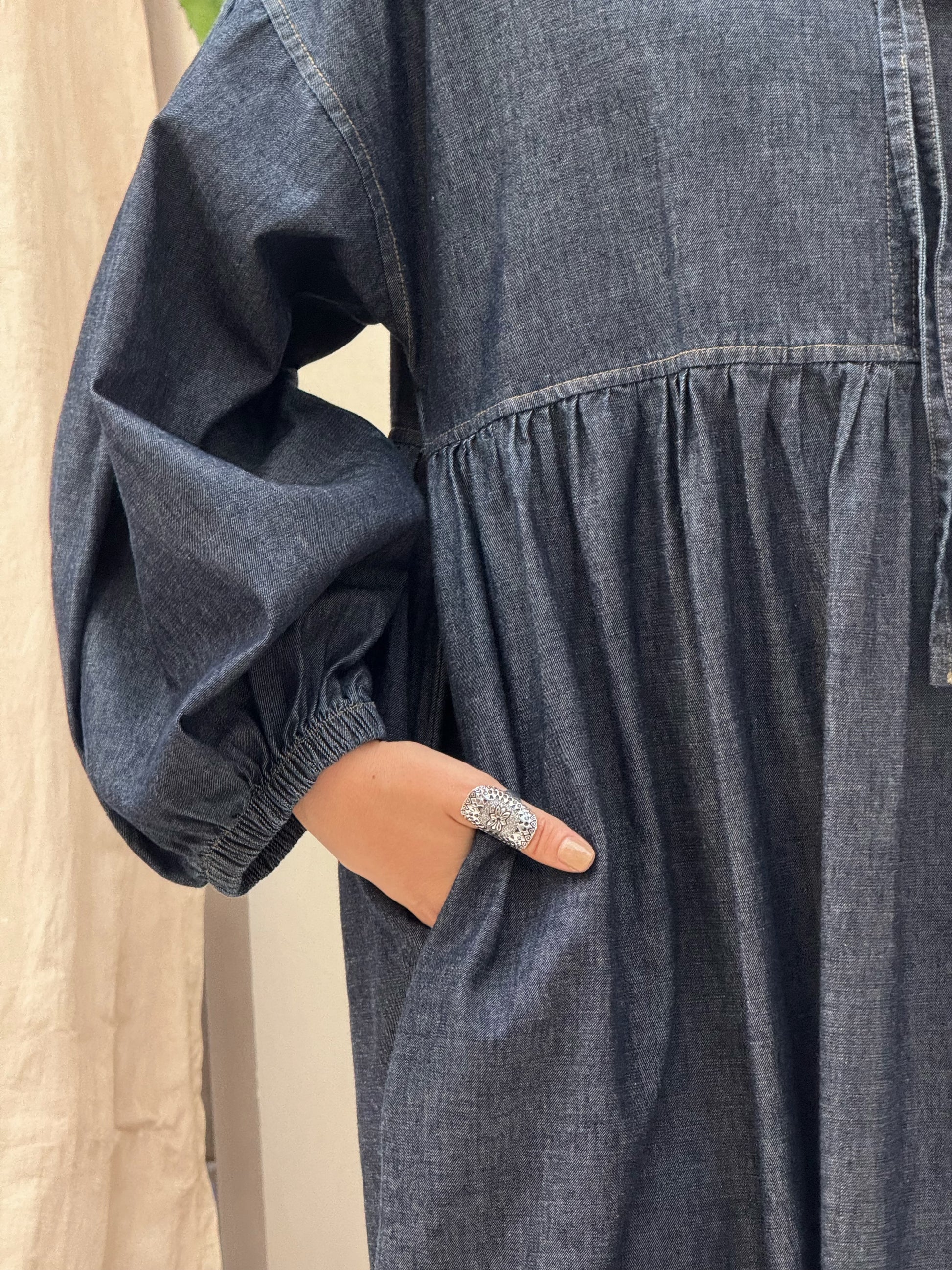 FLOWY DENIM DRESS - WASHED INDIGO