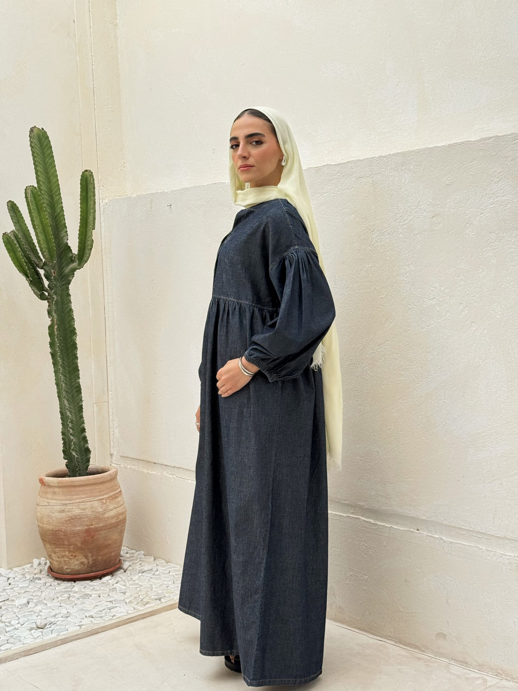 FLOWY DENIM DRESS - WASHED INDIGO