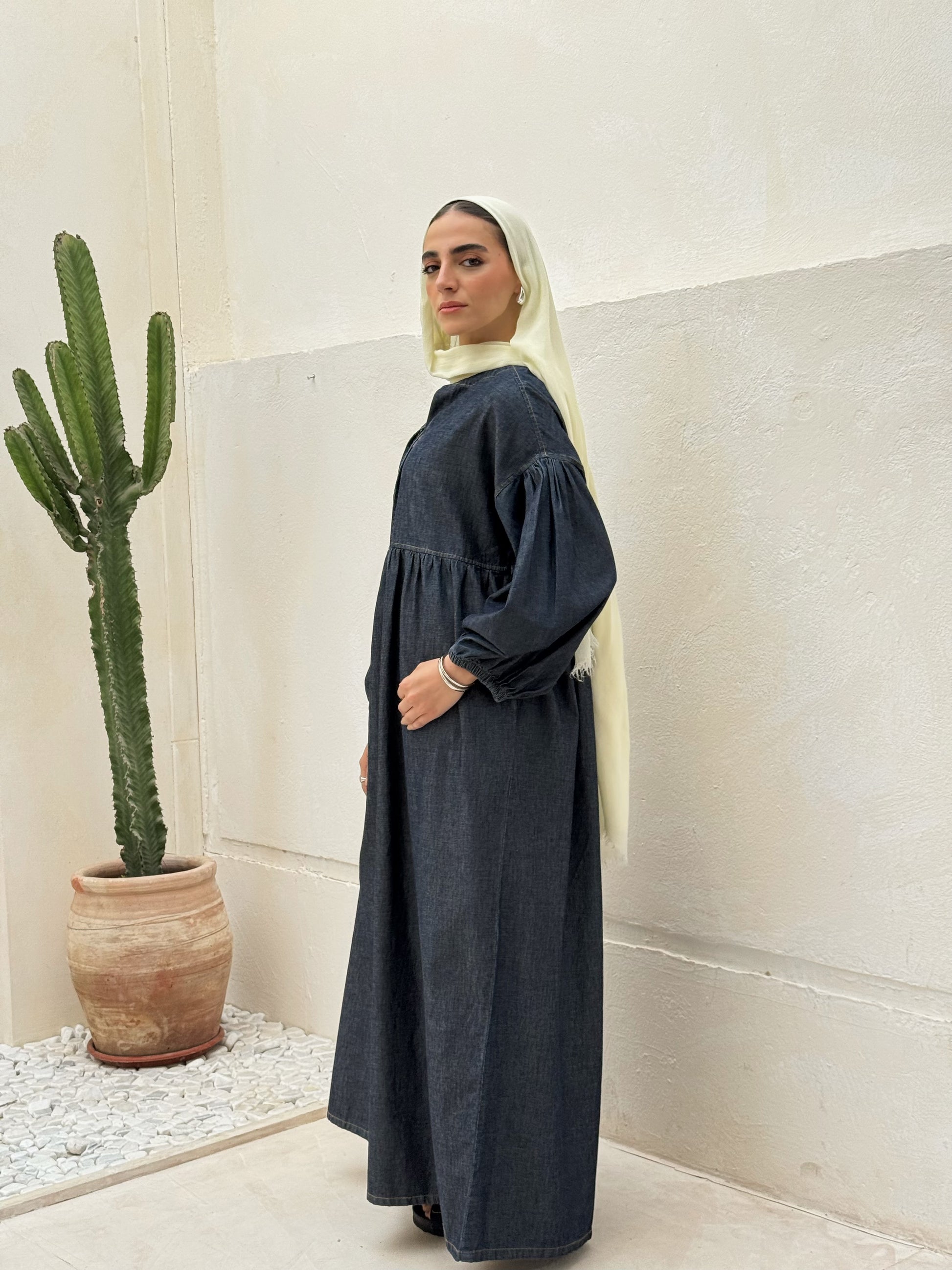 FLOWY DENIM DRESS - WASHED INDIGO