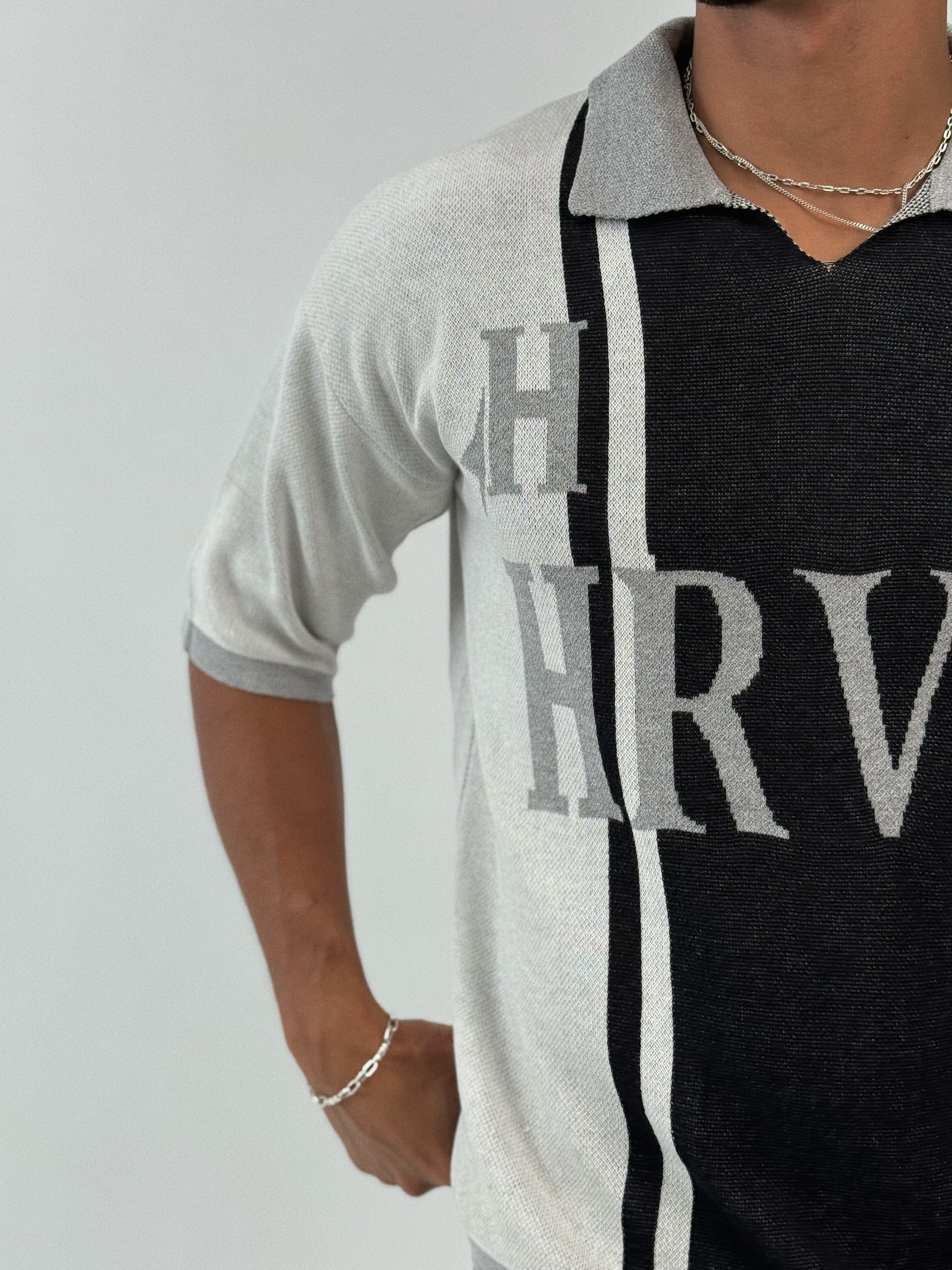 KNIT POLO TEE -SILVER x BLACK