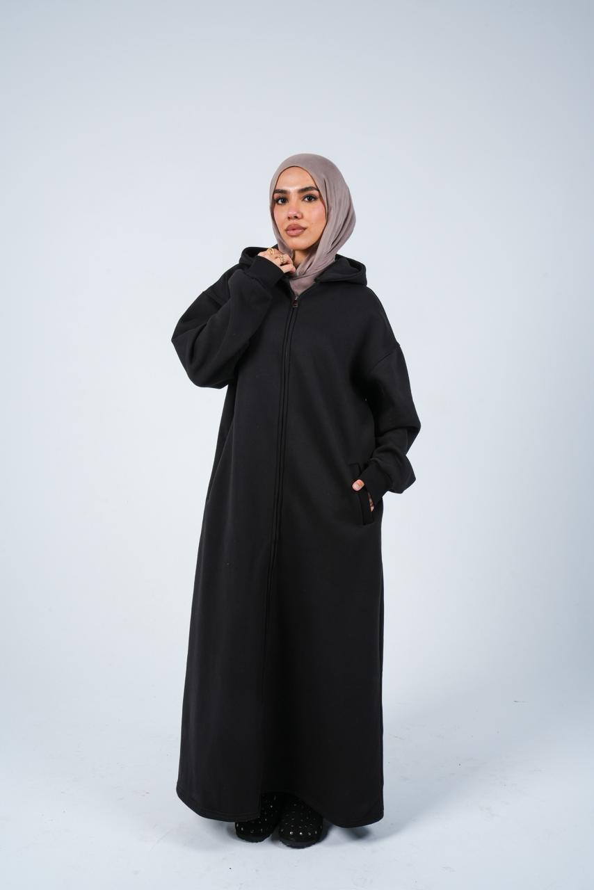 HOODIE DRESS WITH ZIPPER - BLACK