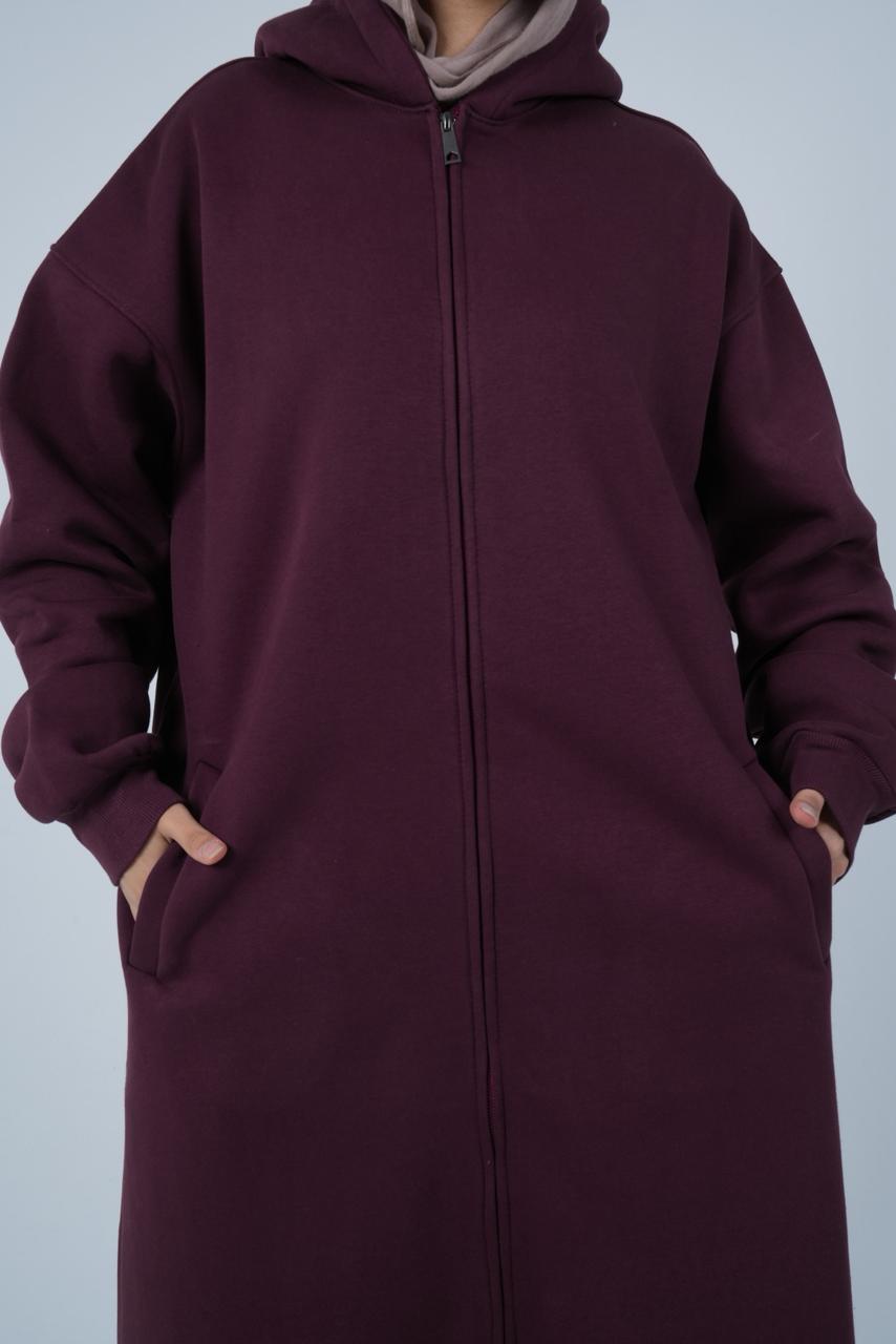 HOODIE DRESS WITH ZIPPER - MULBERRY