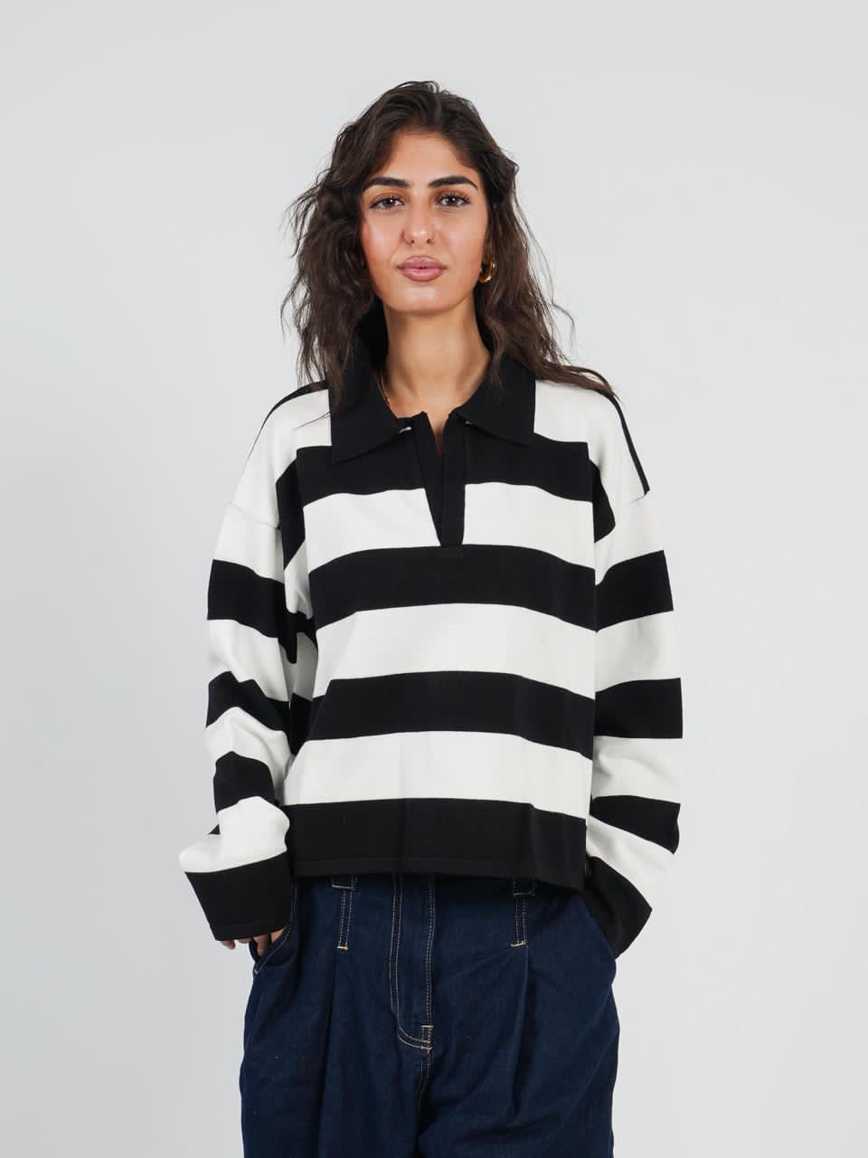SOFT STRIPE PULLOVER - BLACK WHITE