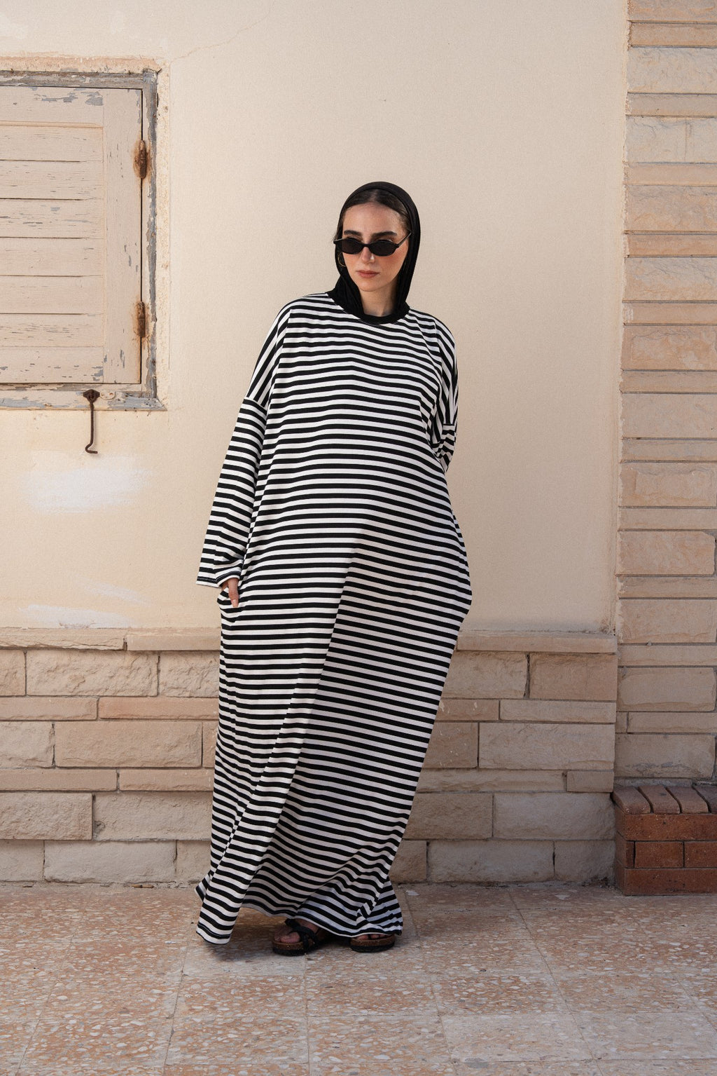 STRIPPED MAXI T-SHIRT DRESS