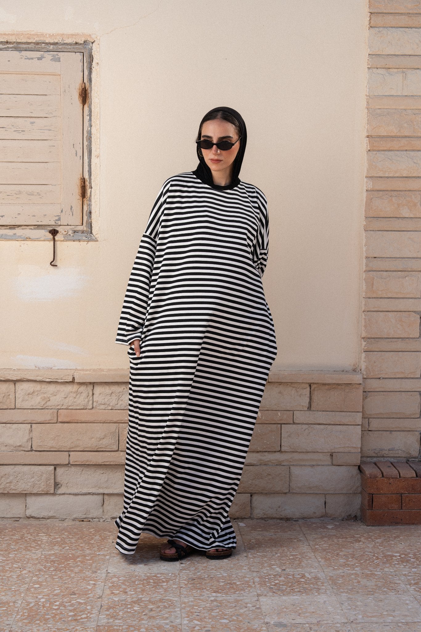 STRIPPED MAXI T-SHIRT DRESS