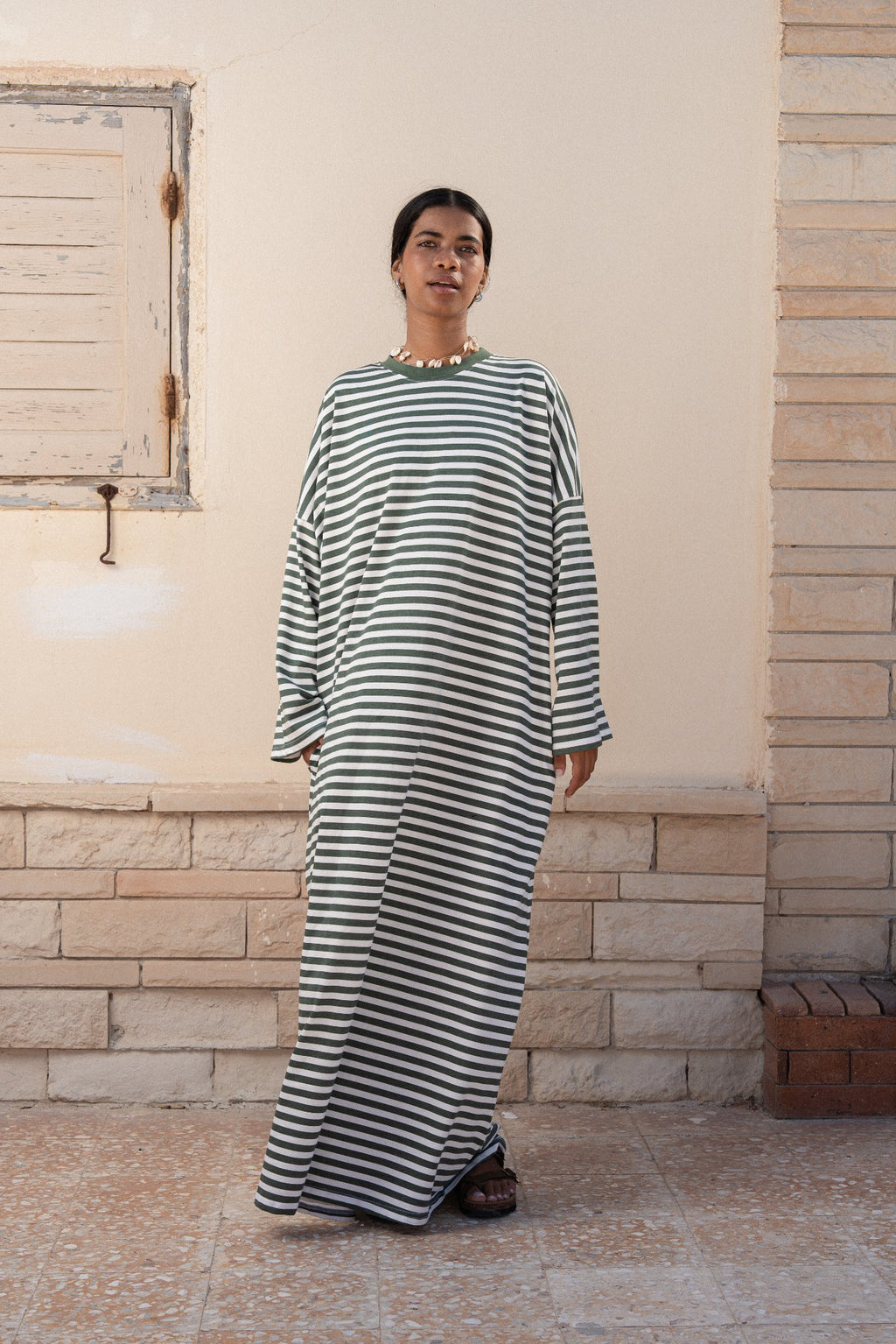 STRIPPED MAXI T-SHIRT DRESS