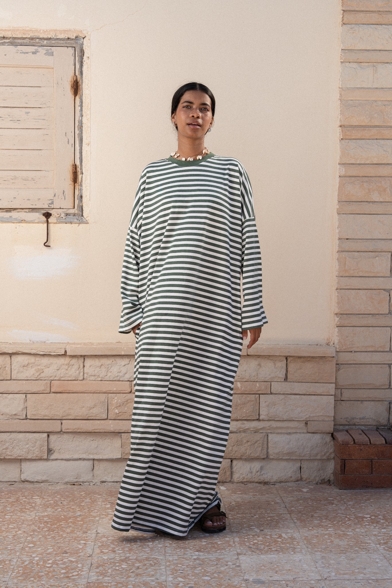 STRIPPED MAXI T-SHIRT DRESS