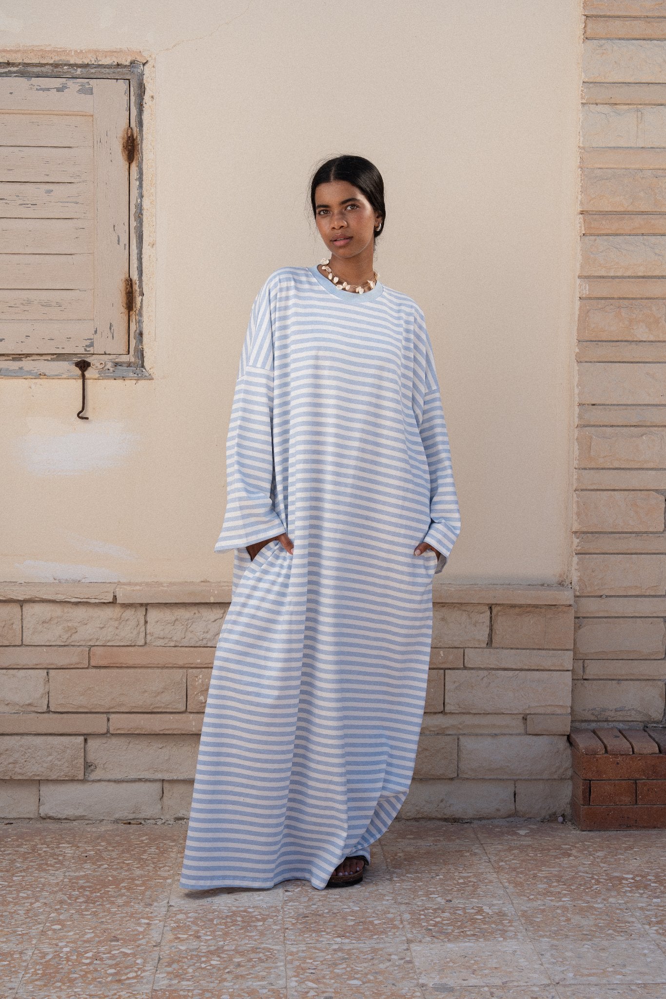 STRIPPED MAXI T-SHIRT DRESS