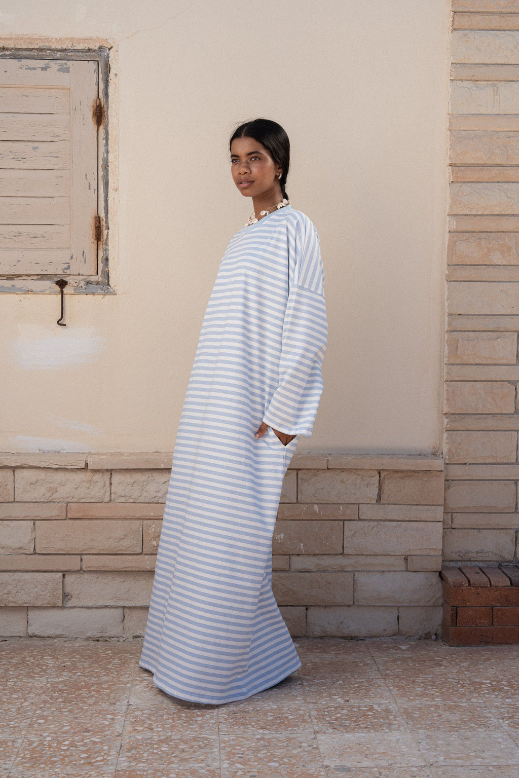 STRIPPED MAXI T-SHIRT DRESS