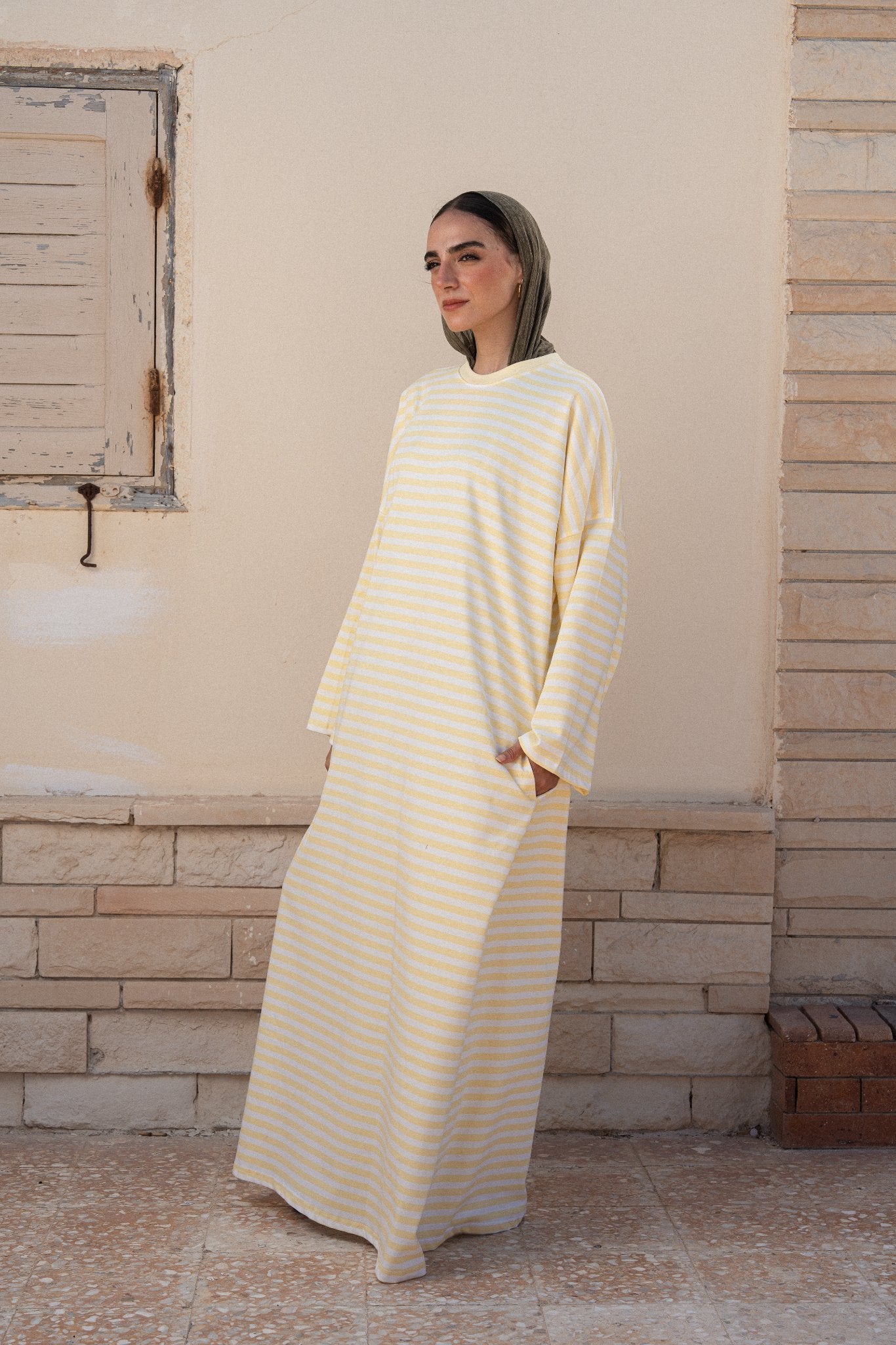 STRIPPED MAXI T-SHIRT DRESS