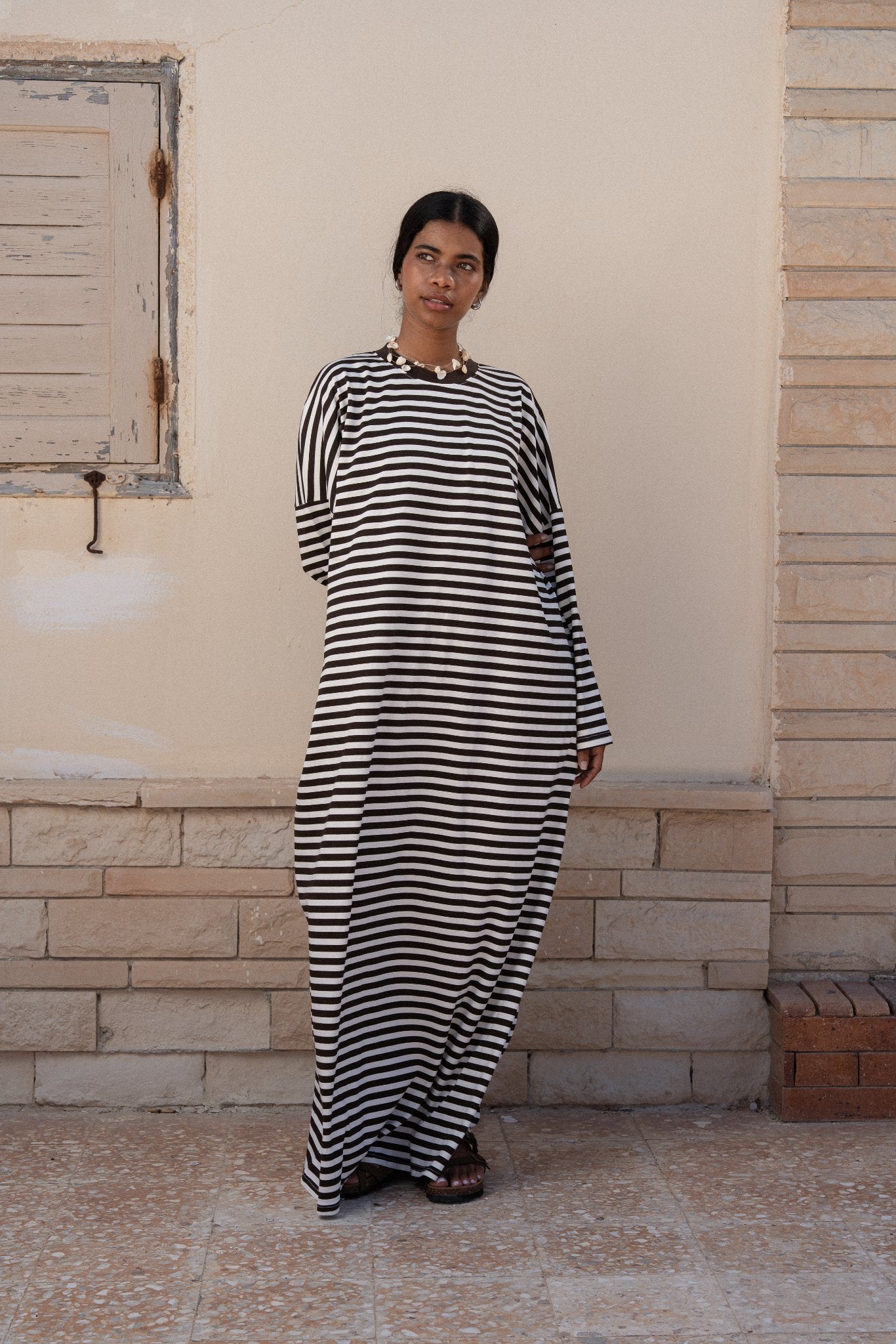 STRIPPED MAXI T-SHIRT DRESS